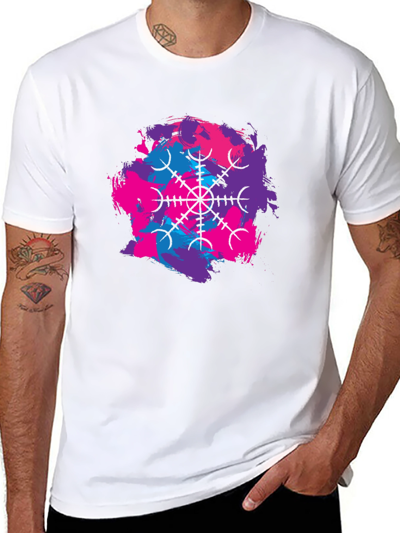 Black Black T-Shirt with Abstract Vegvisir Design view 8