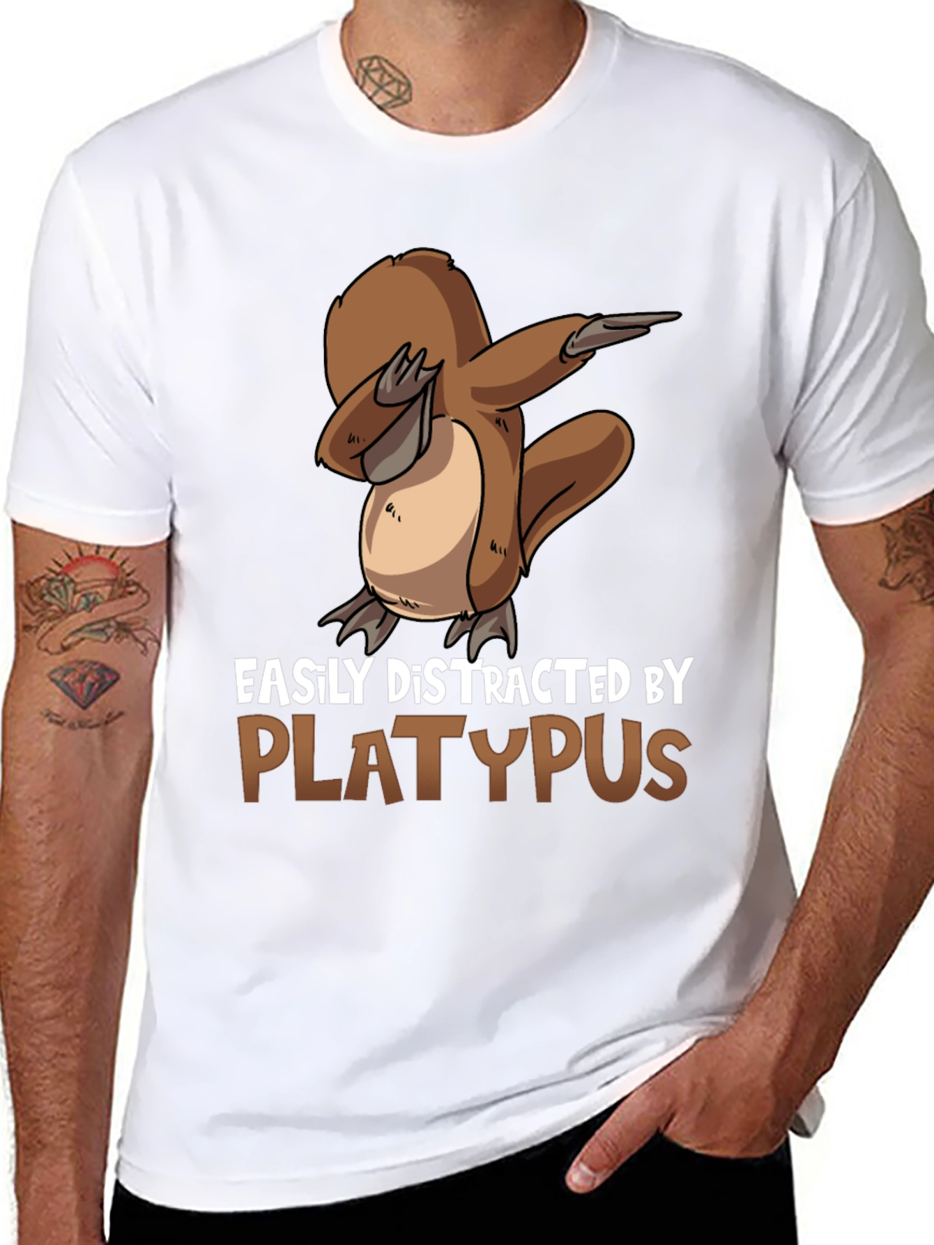 Black Easily Distracted By Platypus Black T-Shirt view 8