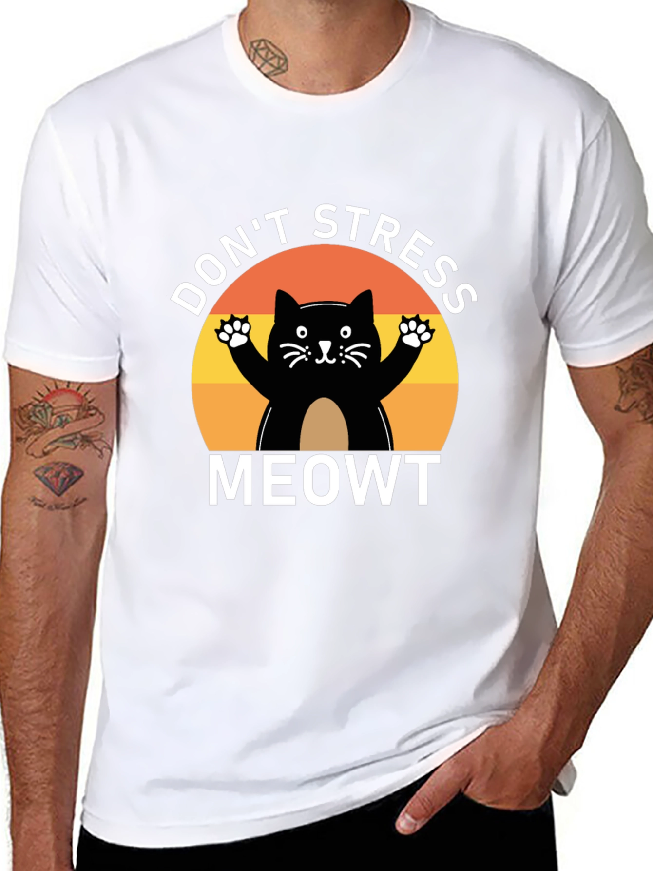Black Don't Stress Meowt Cat T-Shirt view 8