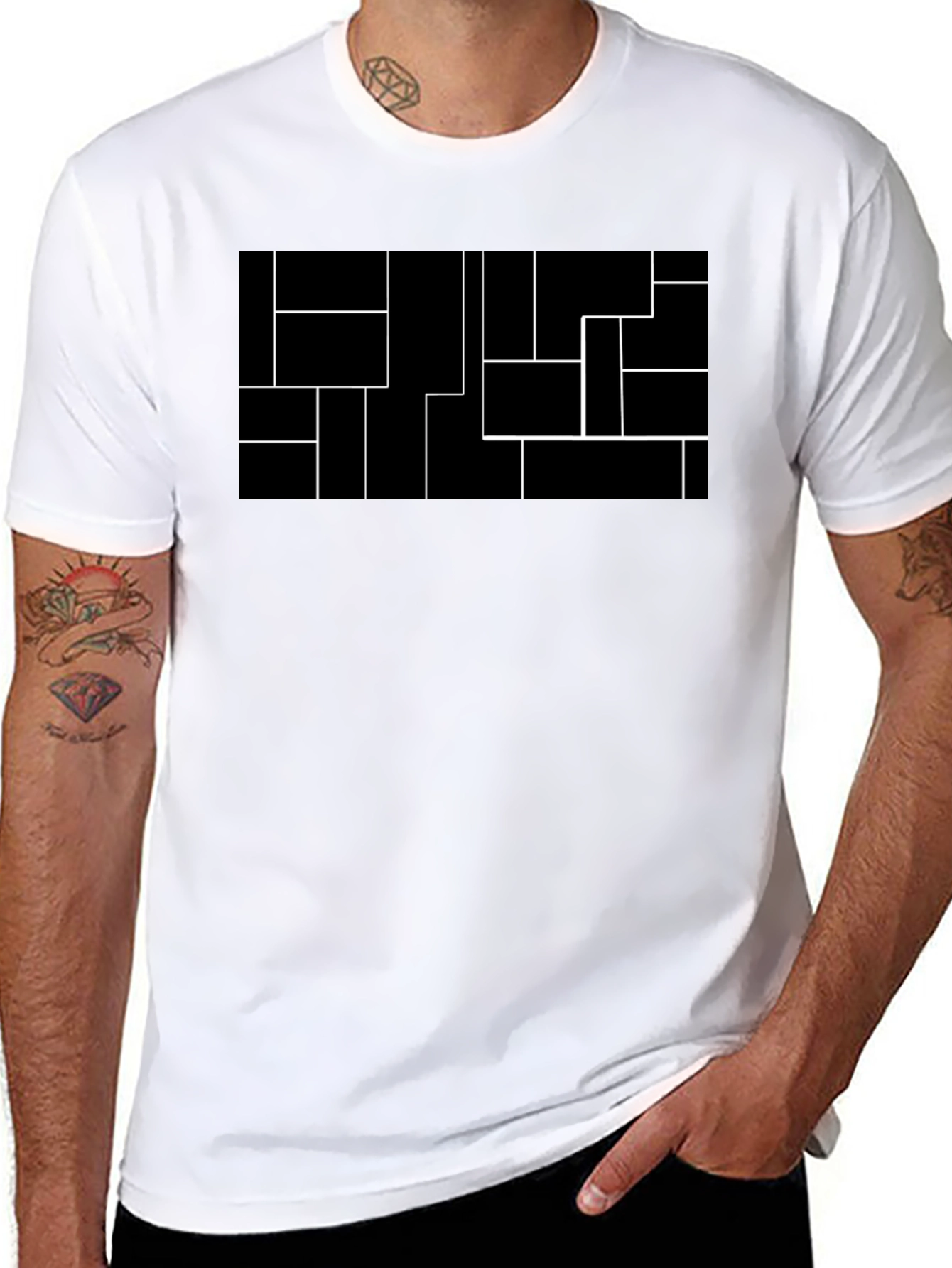 Black Modern Geometric Black Tee view 8