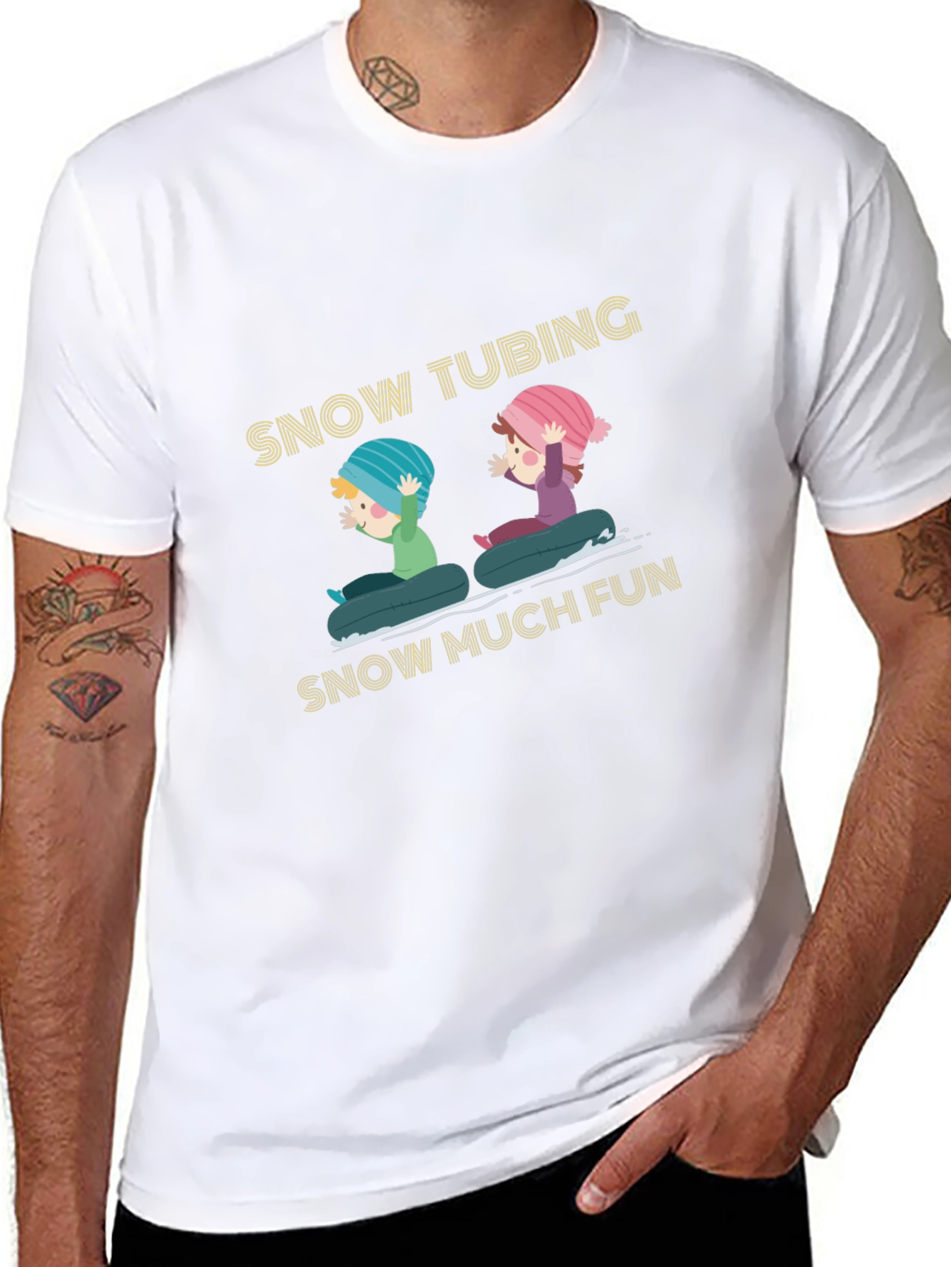 Black Snow Tubing Graphic Tee - Winter Fun T-Shirt view 8