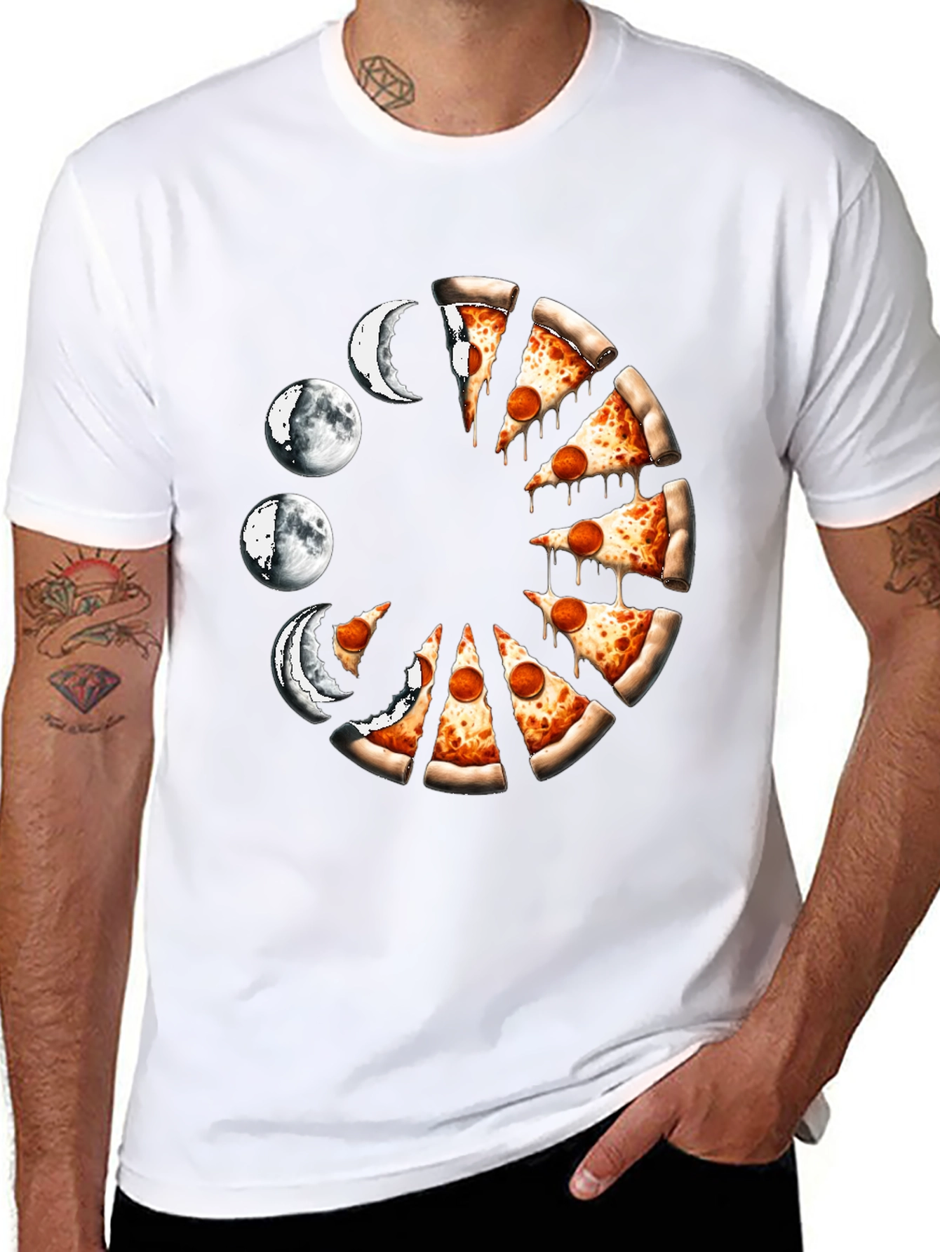 Black Pizza Moon Phases Graphic Tee view 8