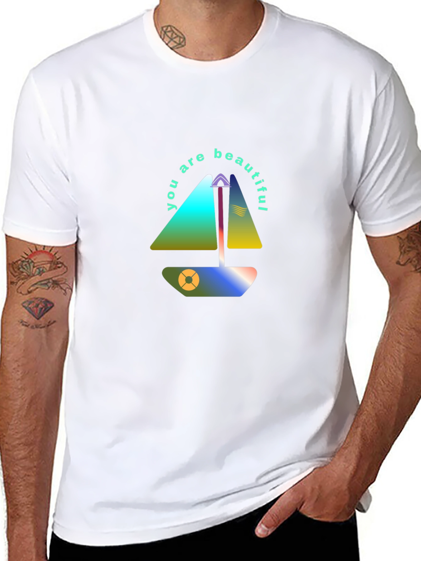 Black Modern Sailboat Graphic Tee - You Are Beautiful view 8