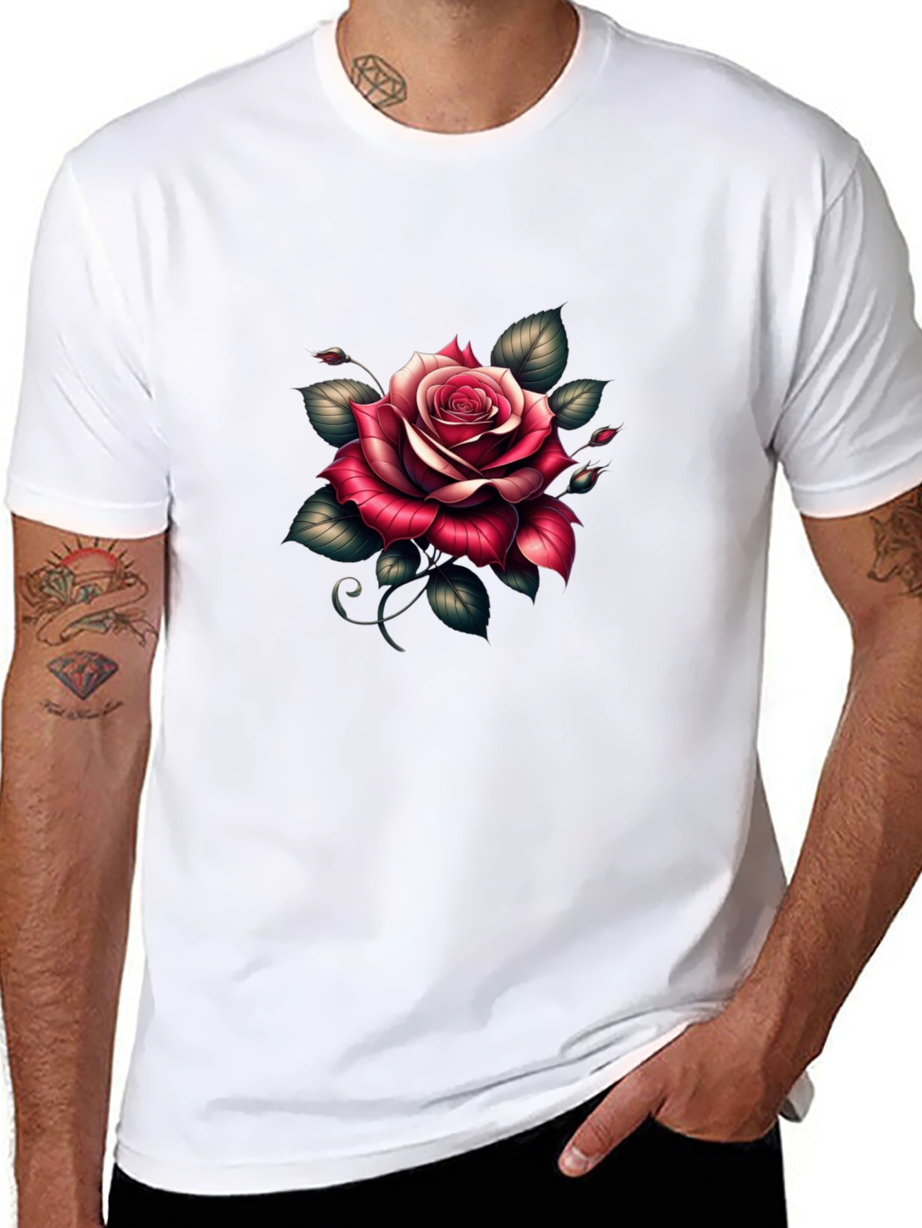 Black Rose Graphic Black T-Shirt - Floral Tee view 8