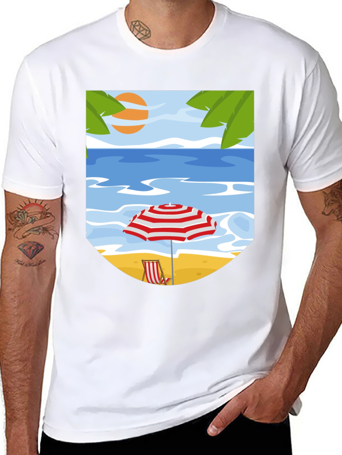 Black Beach Scene Graphic Tee - Black Cotton T-Shirt view 8