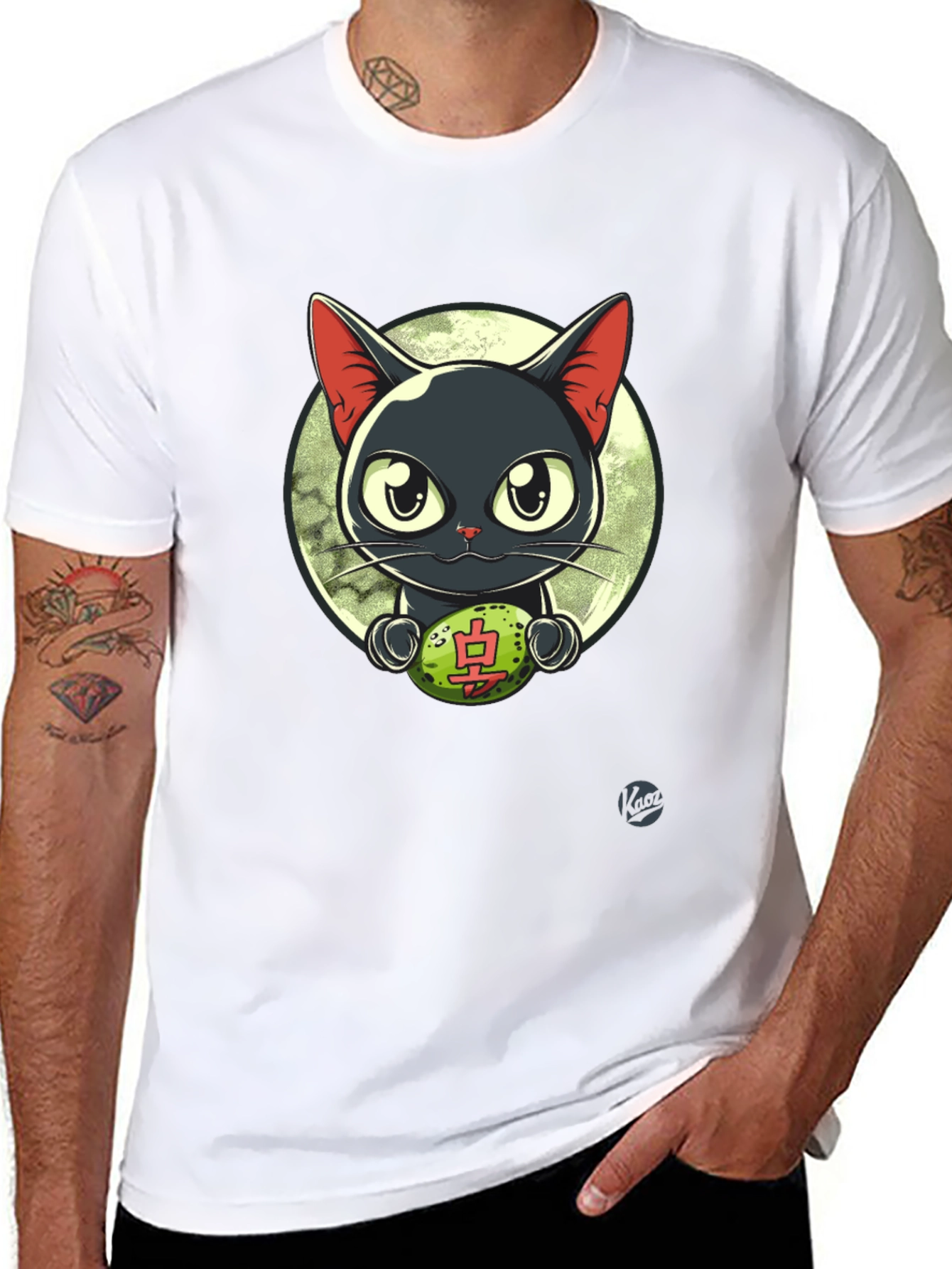 Black Cool Cat T-Shirt - Lucky Charm Design view 8