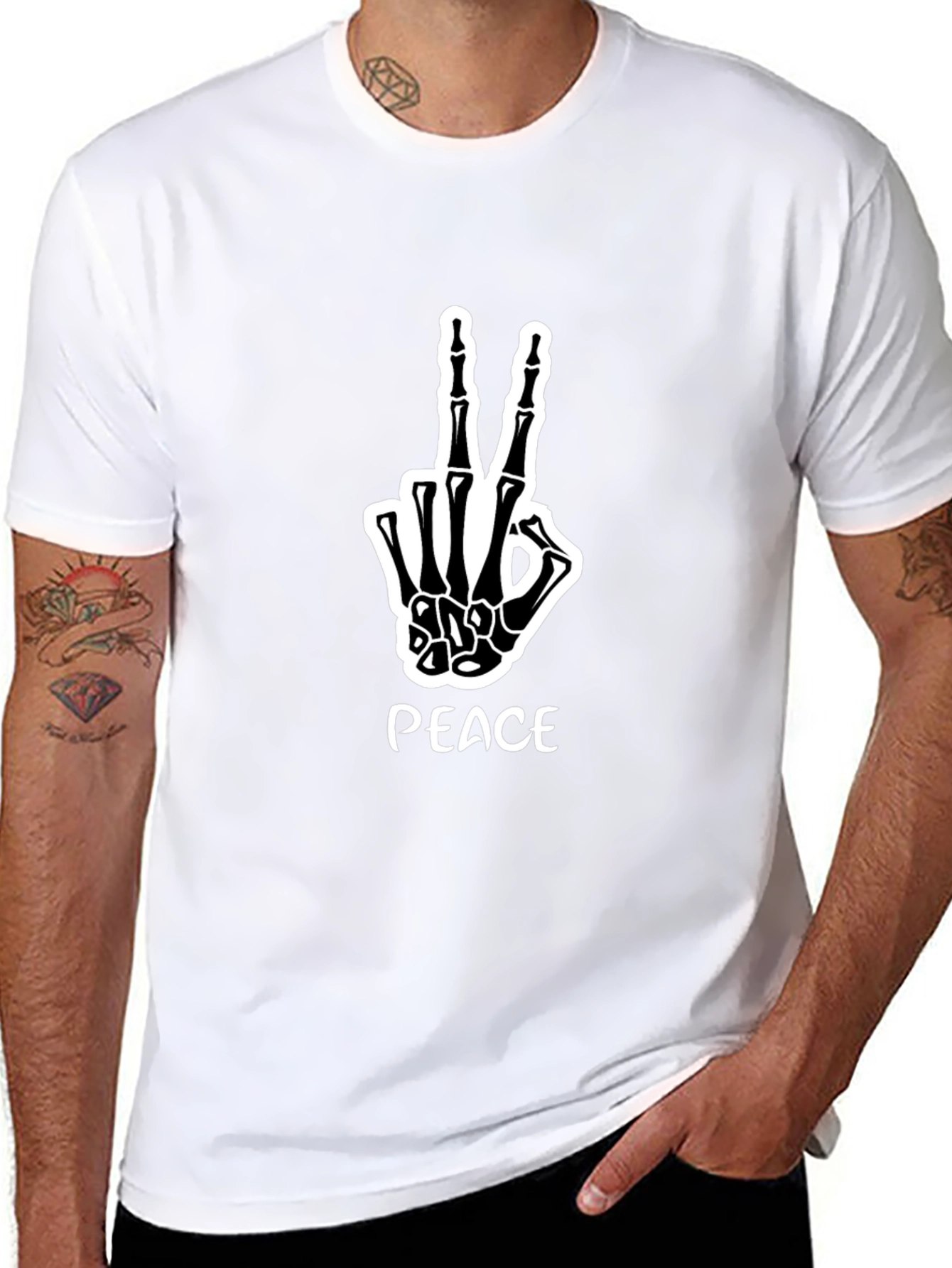 Black Peace Skeleton Hand Graphic Tee view 8