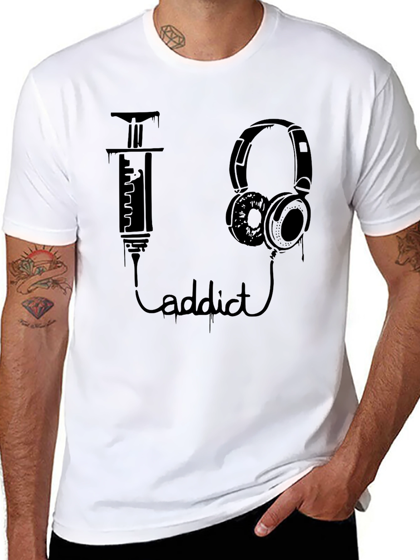 Black Music Addict Black T-Shirt - Unique Graphic Tee view 8