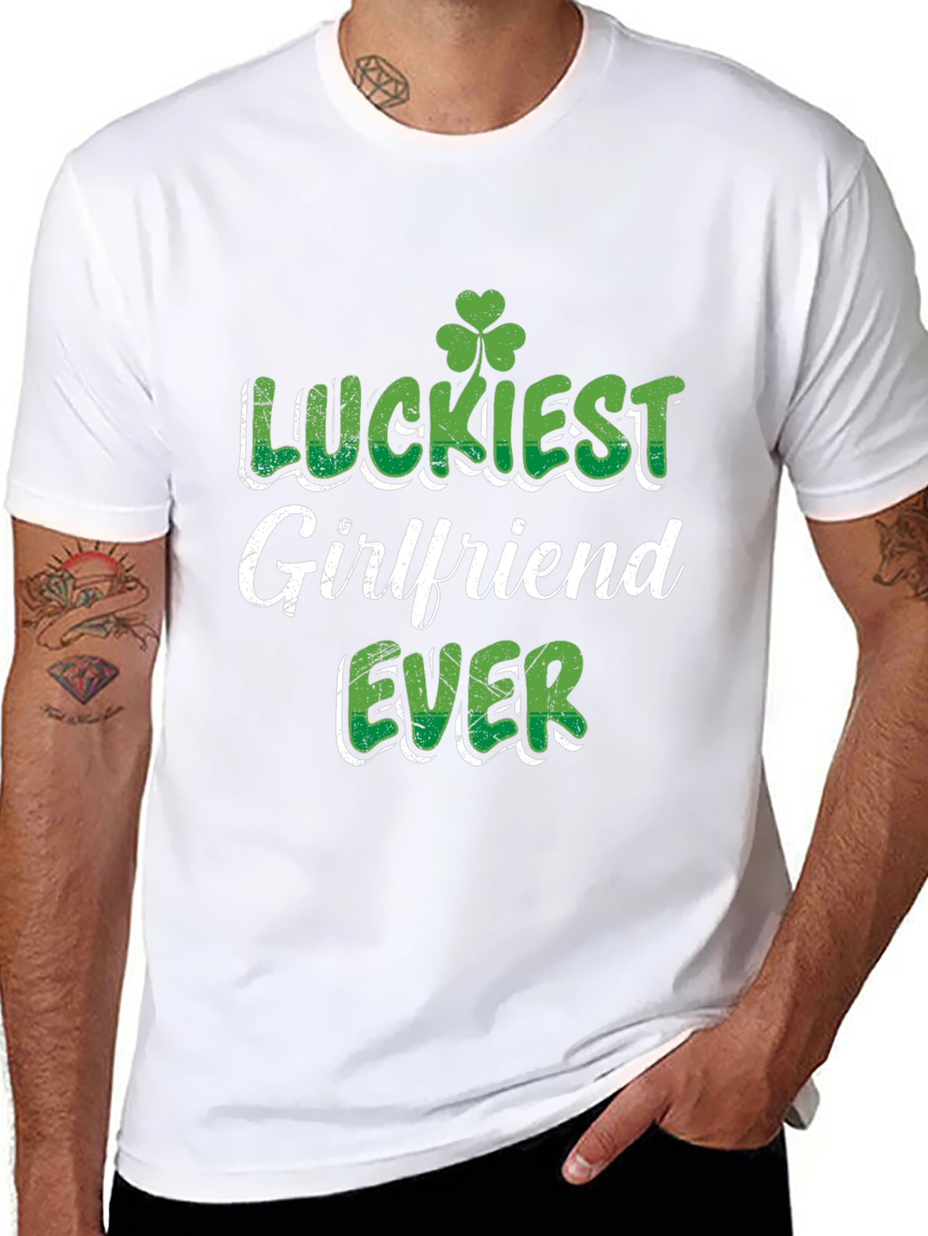 Black Luckiest Girlfriend Ever St. Patrick's Day T-Shirt view 8
