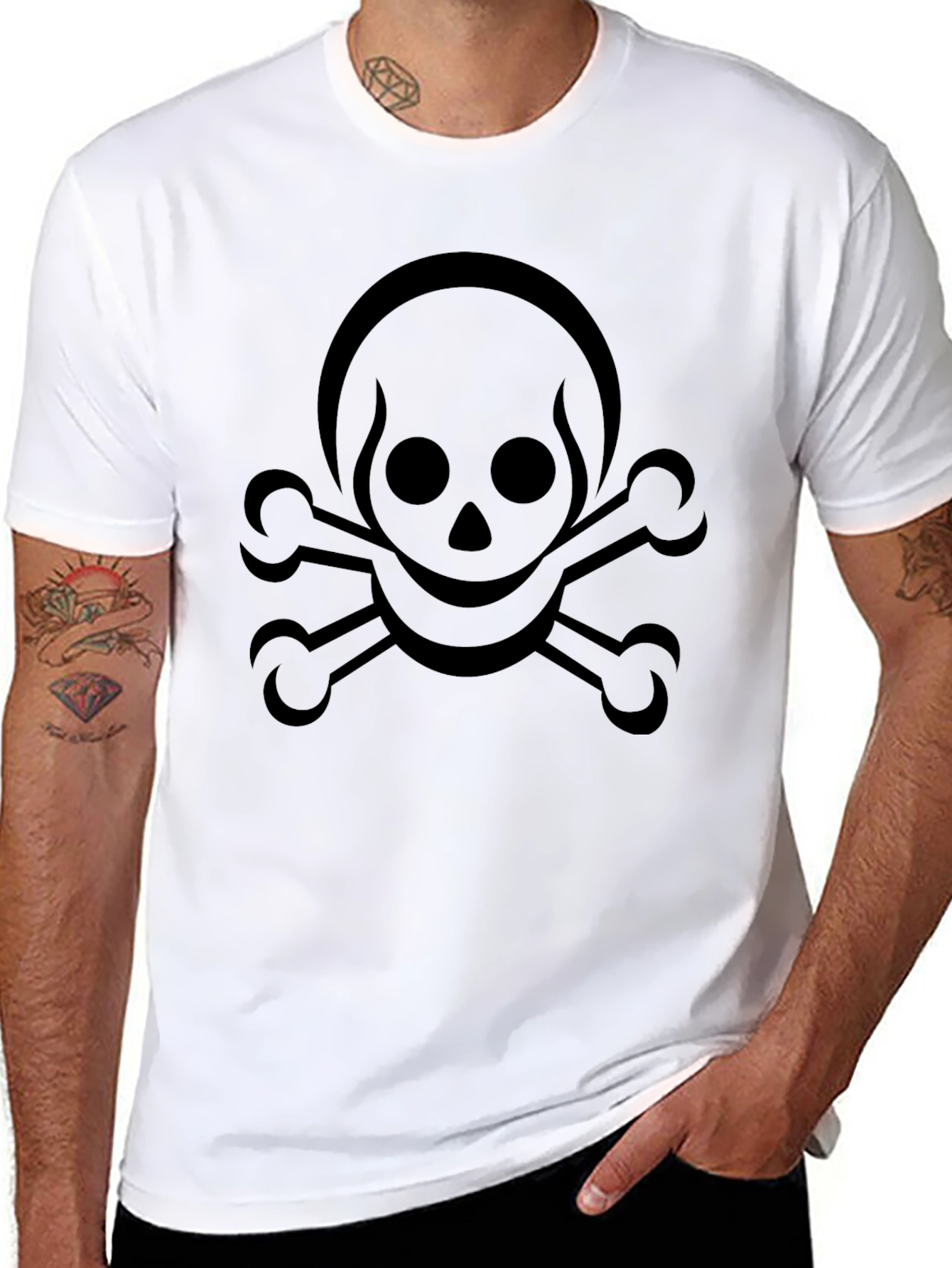Skull & Crossbones Graphic Tee - Black Cotton Blend - 8