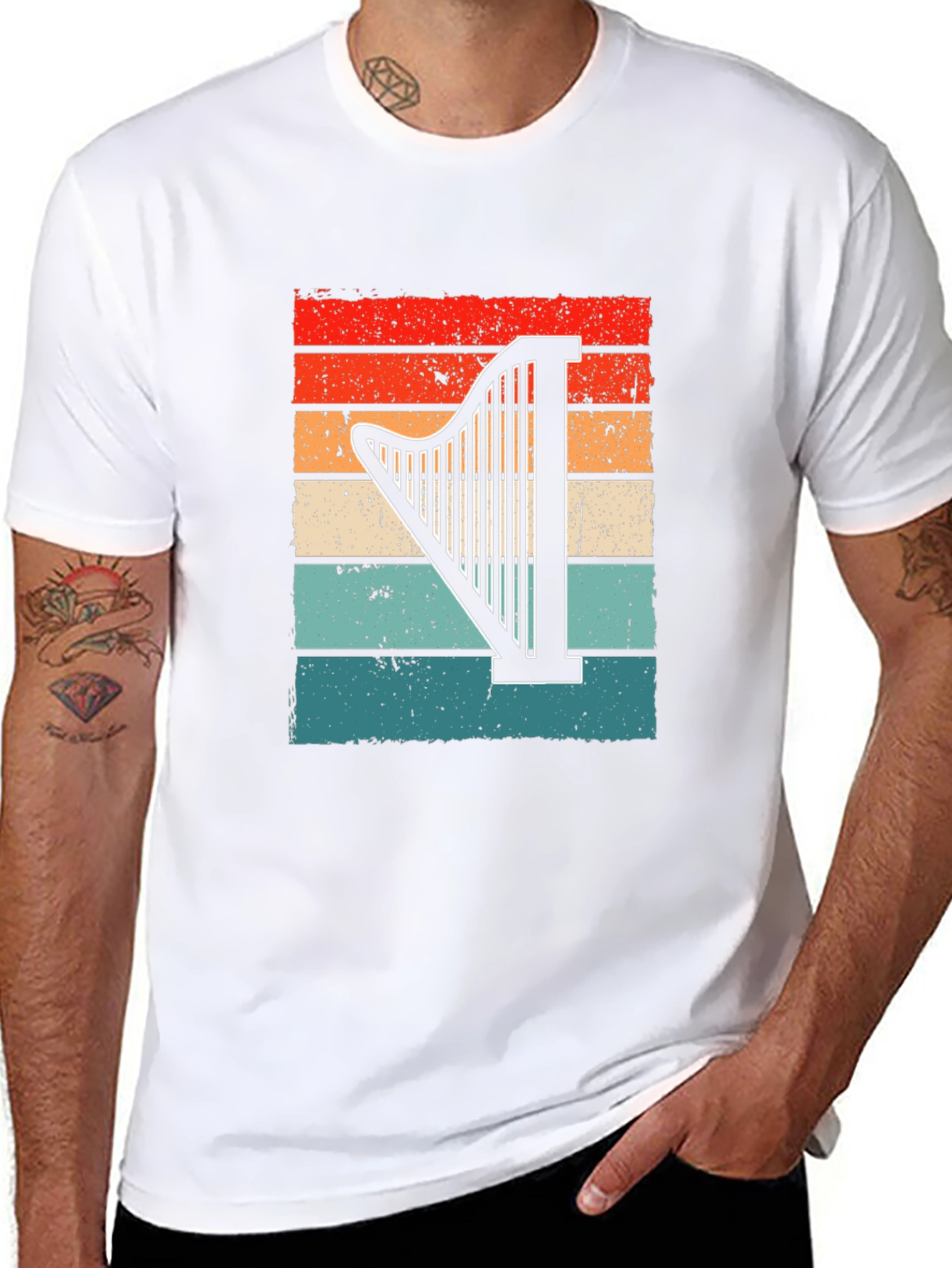 Black Vintage Harp Sunset Graphic T-Shirt view 8