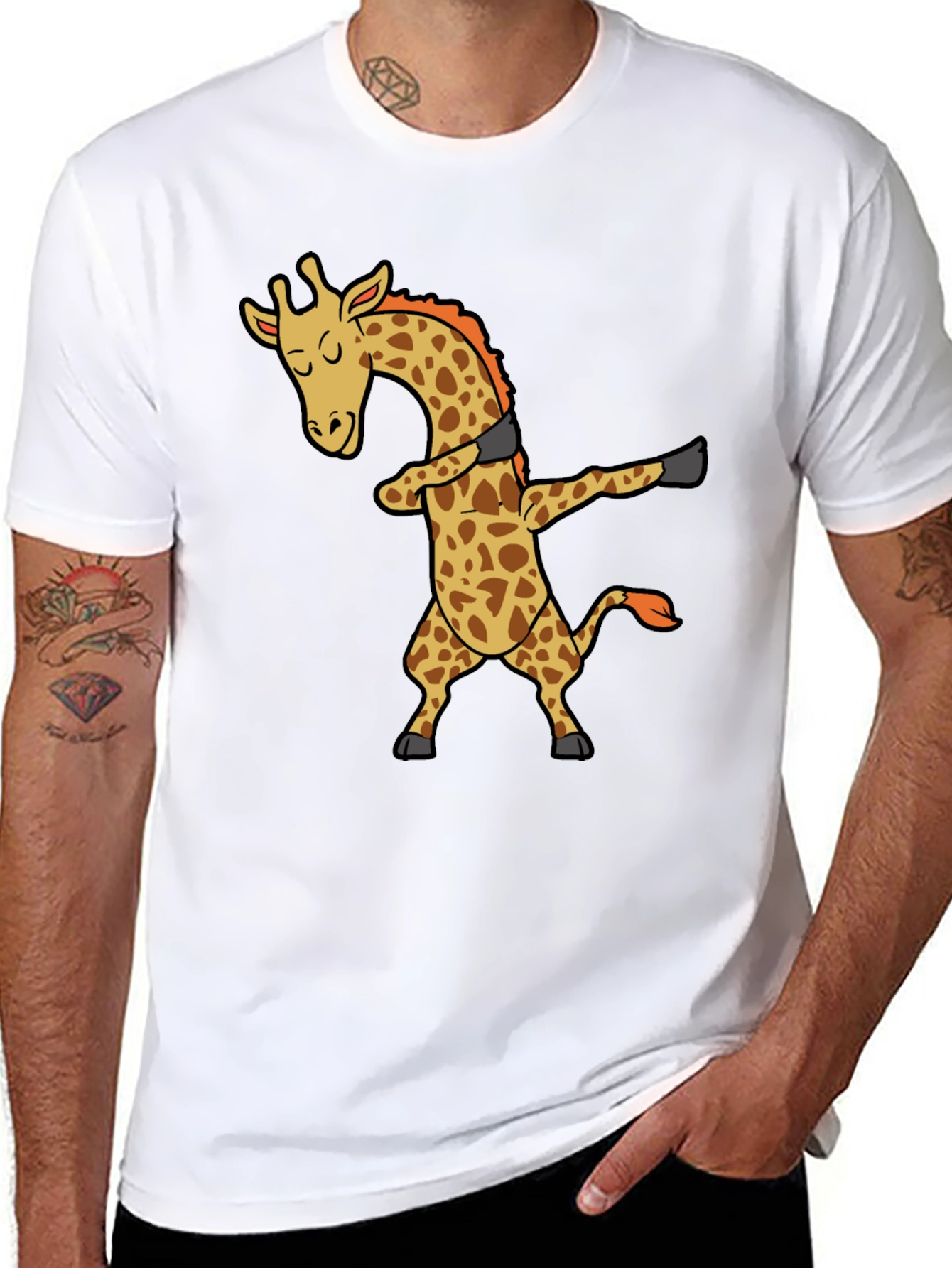 Black Dabbing Giraffe Black T-Shirt - Trendy Graphic Tee view 8