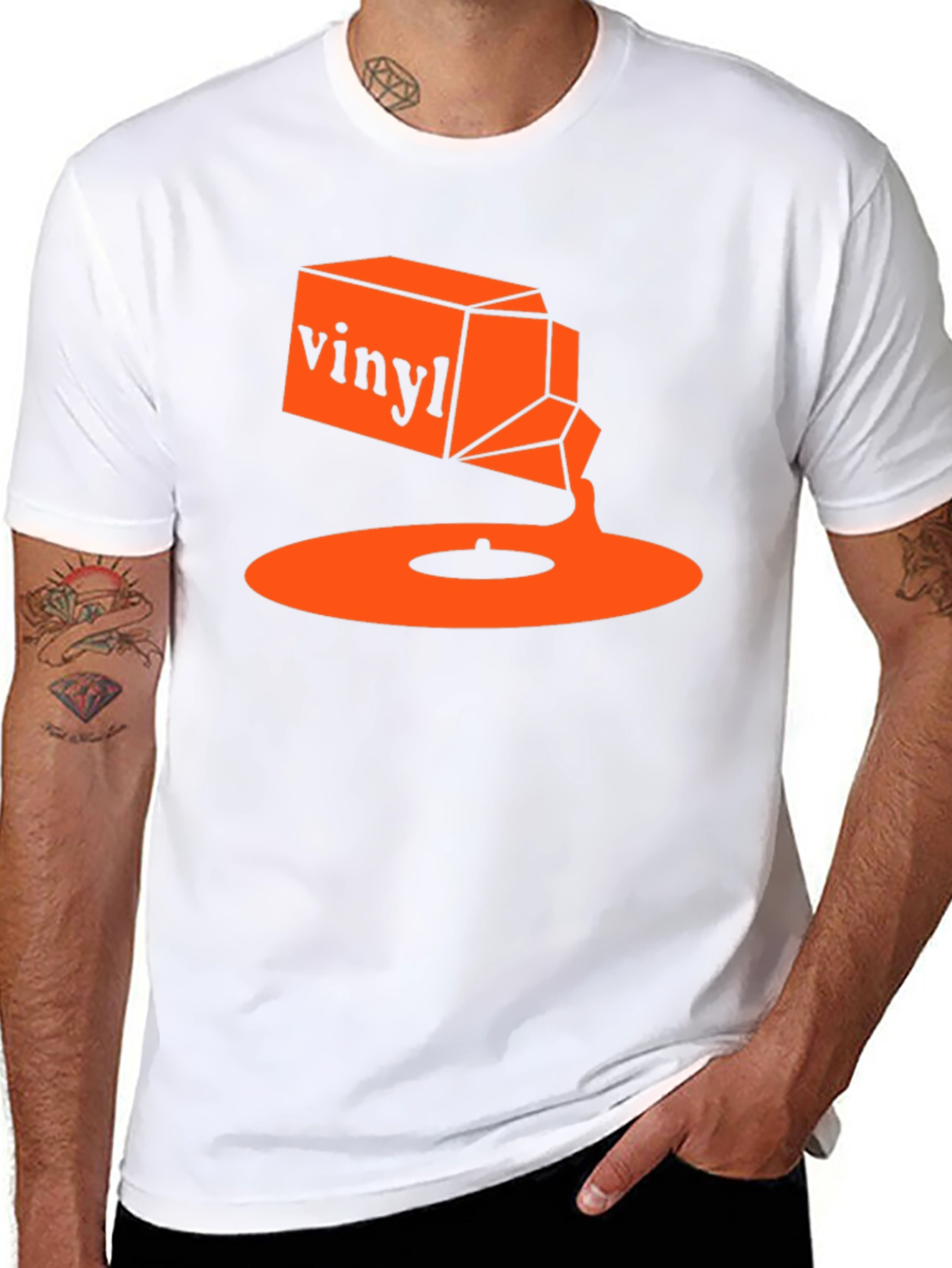 Black Vinyl Music T-Shirt - Retro Orange Design view 8