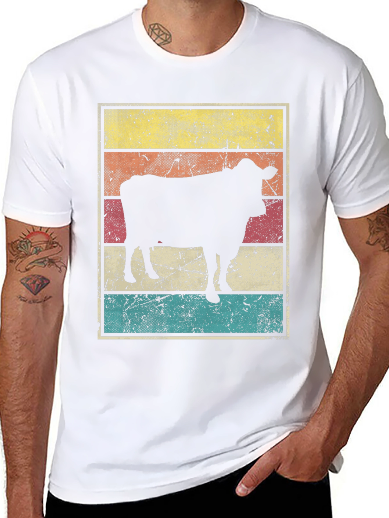 Black Retro Cow Graphic T-Shirt view 8