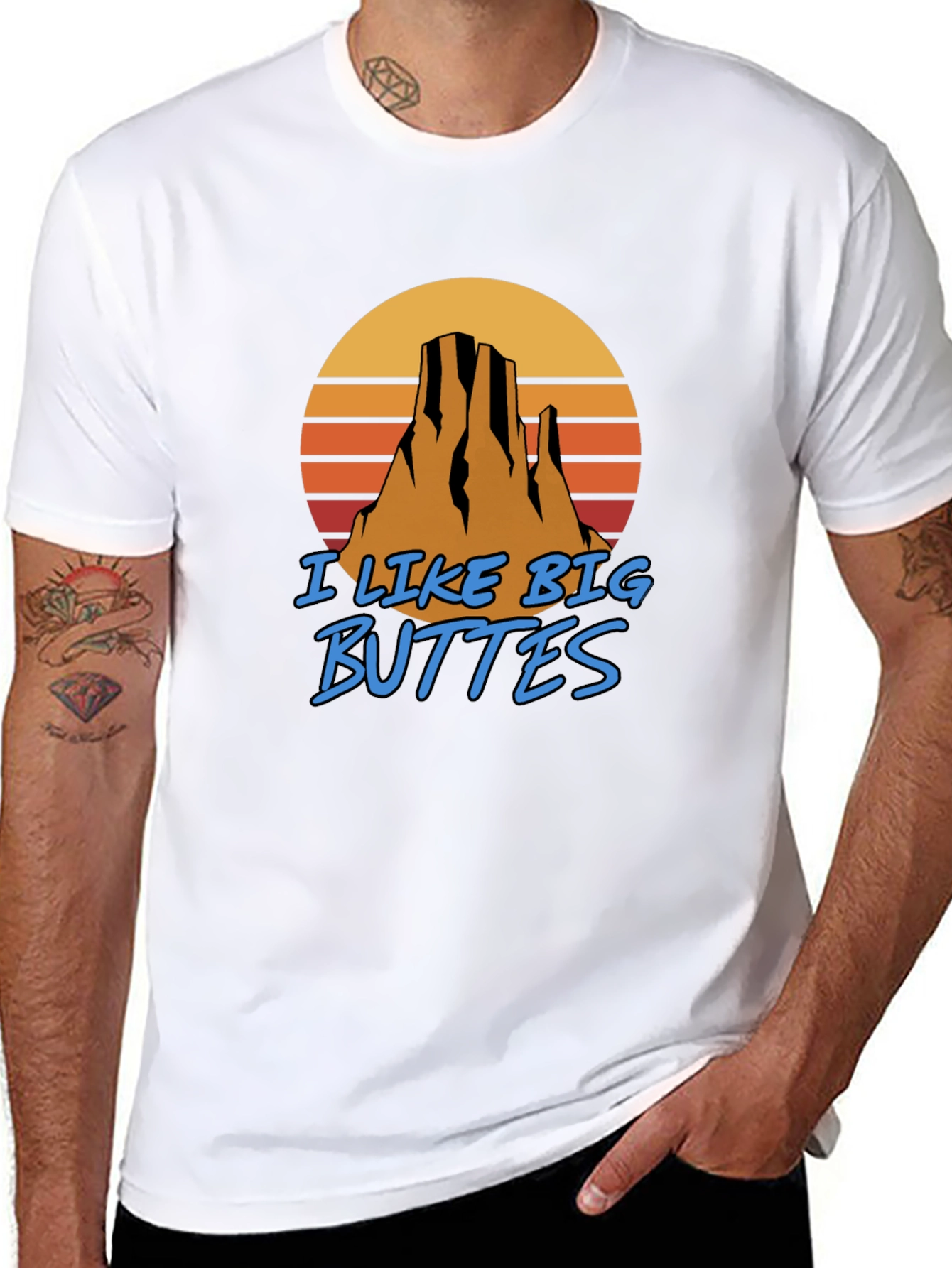 Black I Like Big Buttes Men's Graphic Tee - Desert Mountain Sunset T-Shirt view 8