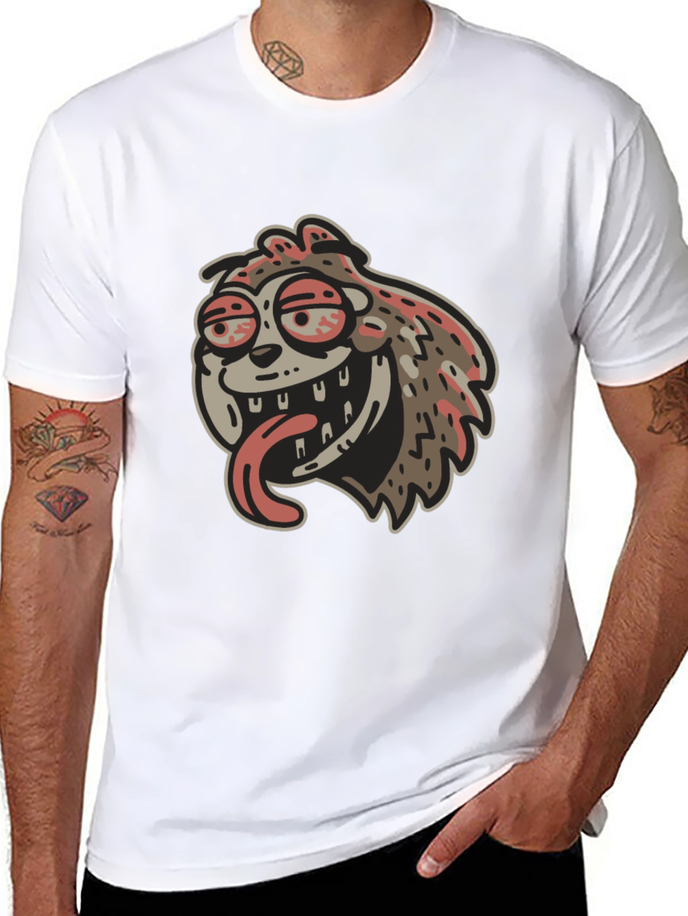 Black Cartoon Sloth Graphic Black T-Shirt view 8