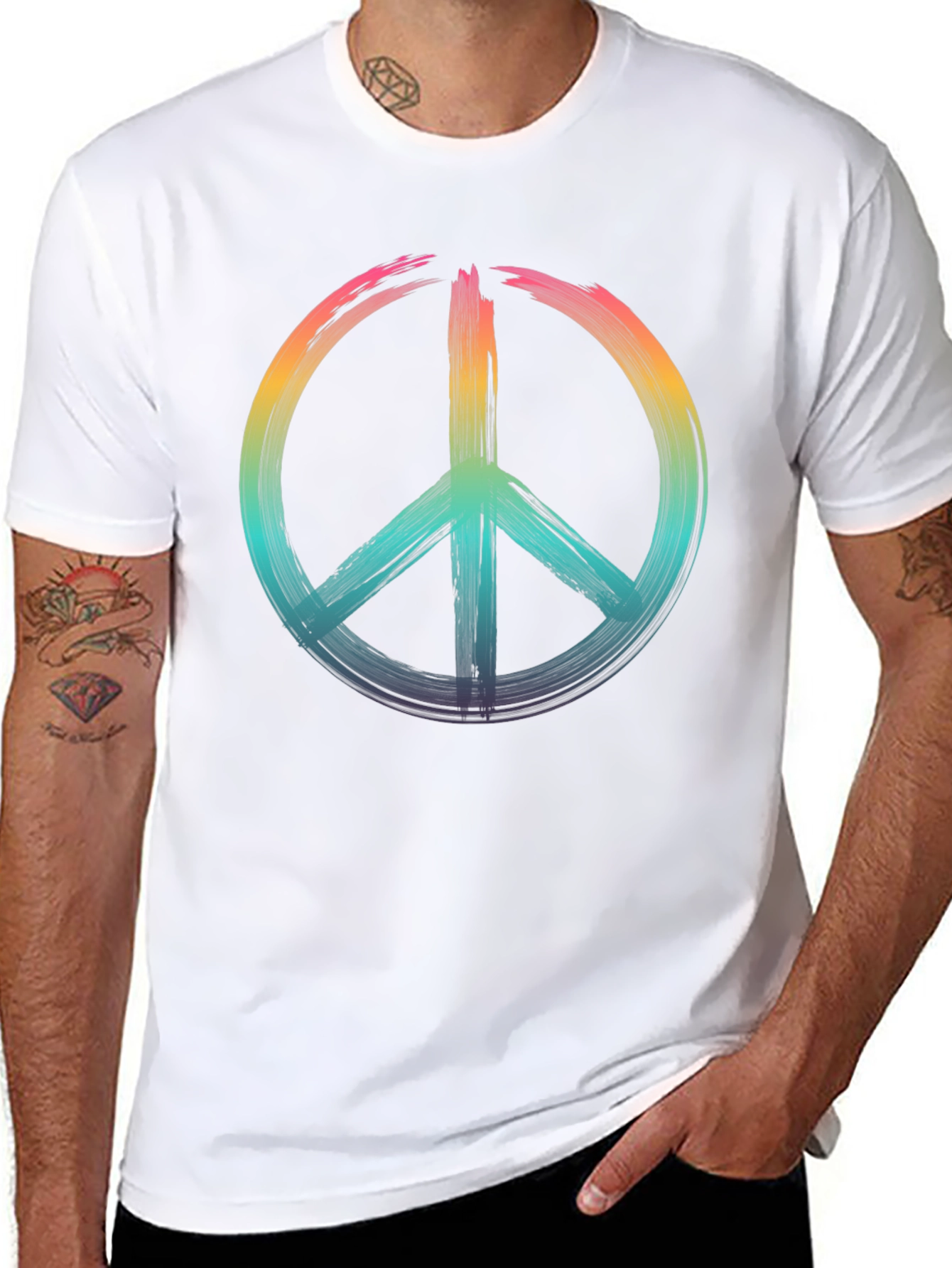 Black Peace Sign Rainbow T-Shirt - Soft Cotton Blend view 8