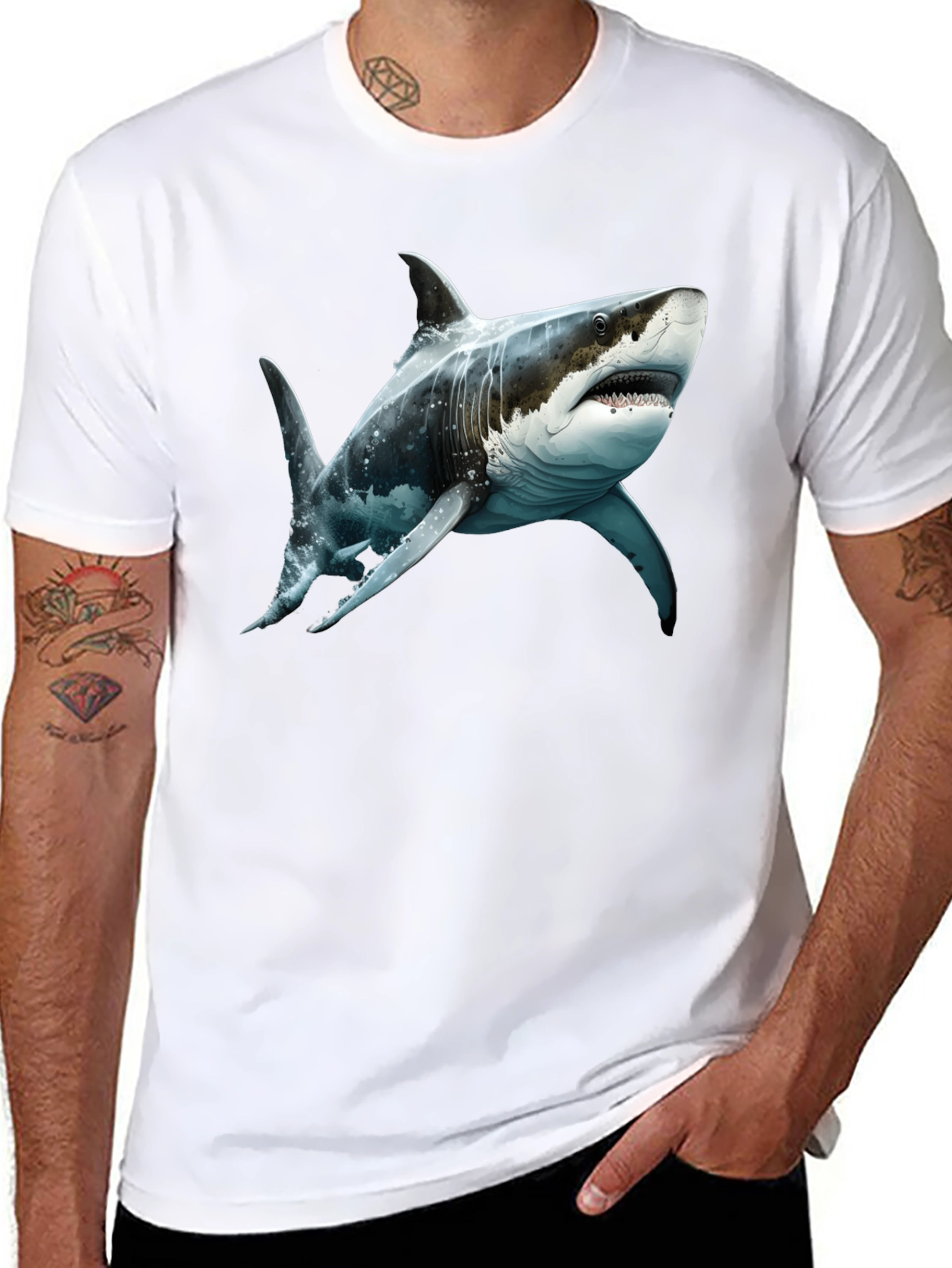 Black Shark Graphic Tee - Men's Black Cotton T-Shirt view 8