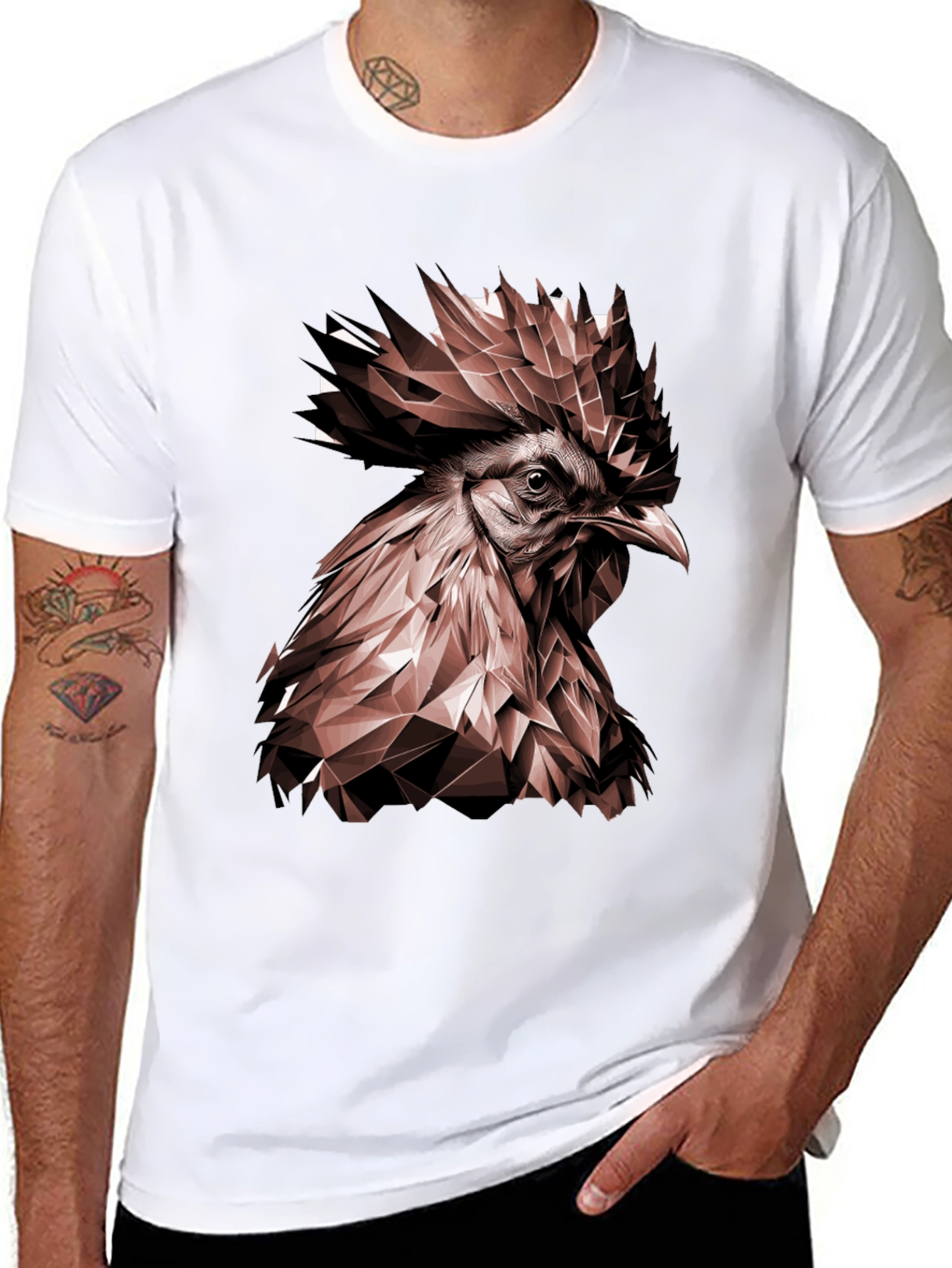 Black Geometric Rooster Graphic Tee - Bold & Stylish view 8