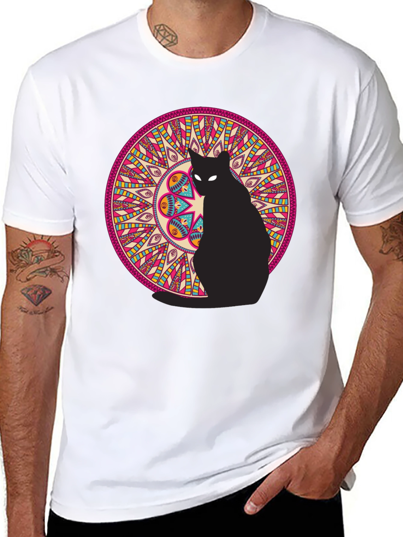 Black Black Cat Mandala Graphic Tee view 8