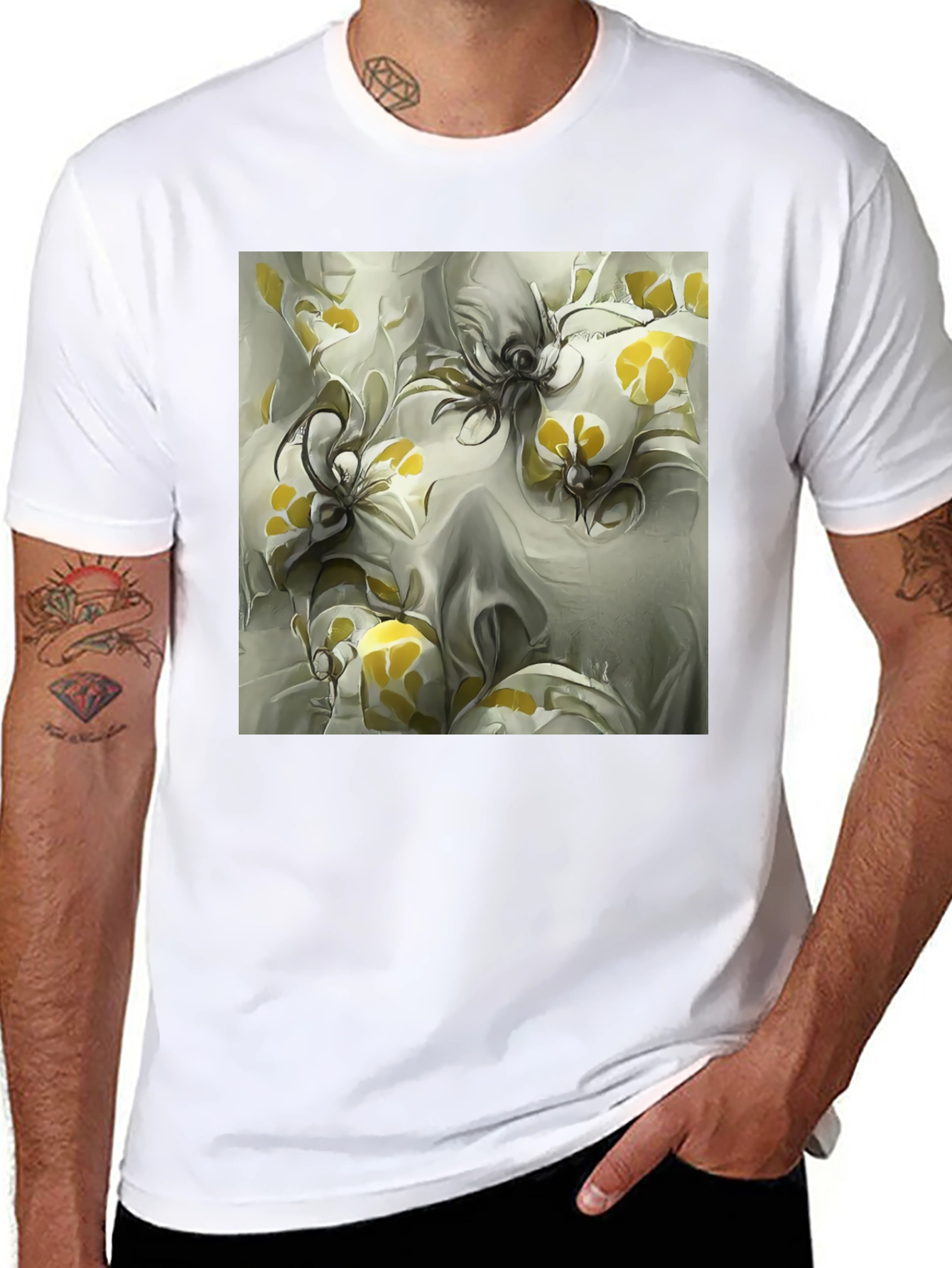 Black Abstract Floral Print Black T-Shirt view 8