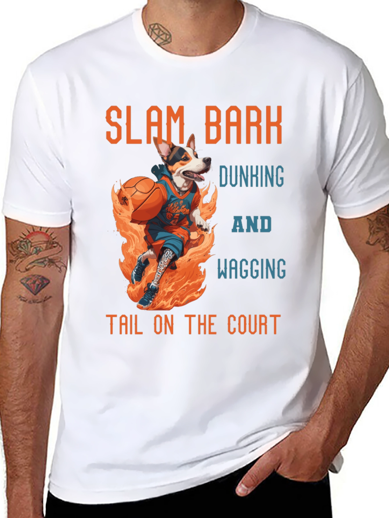 Black Slam Bark Dunking Dog Graphic T-Shirt view 8