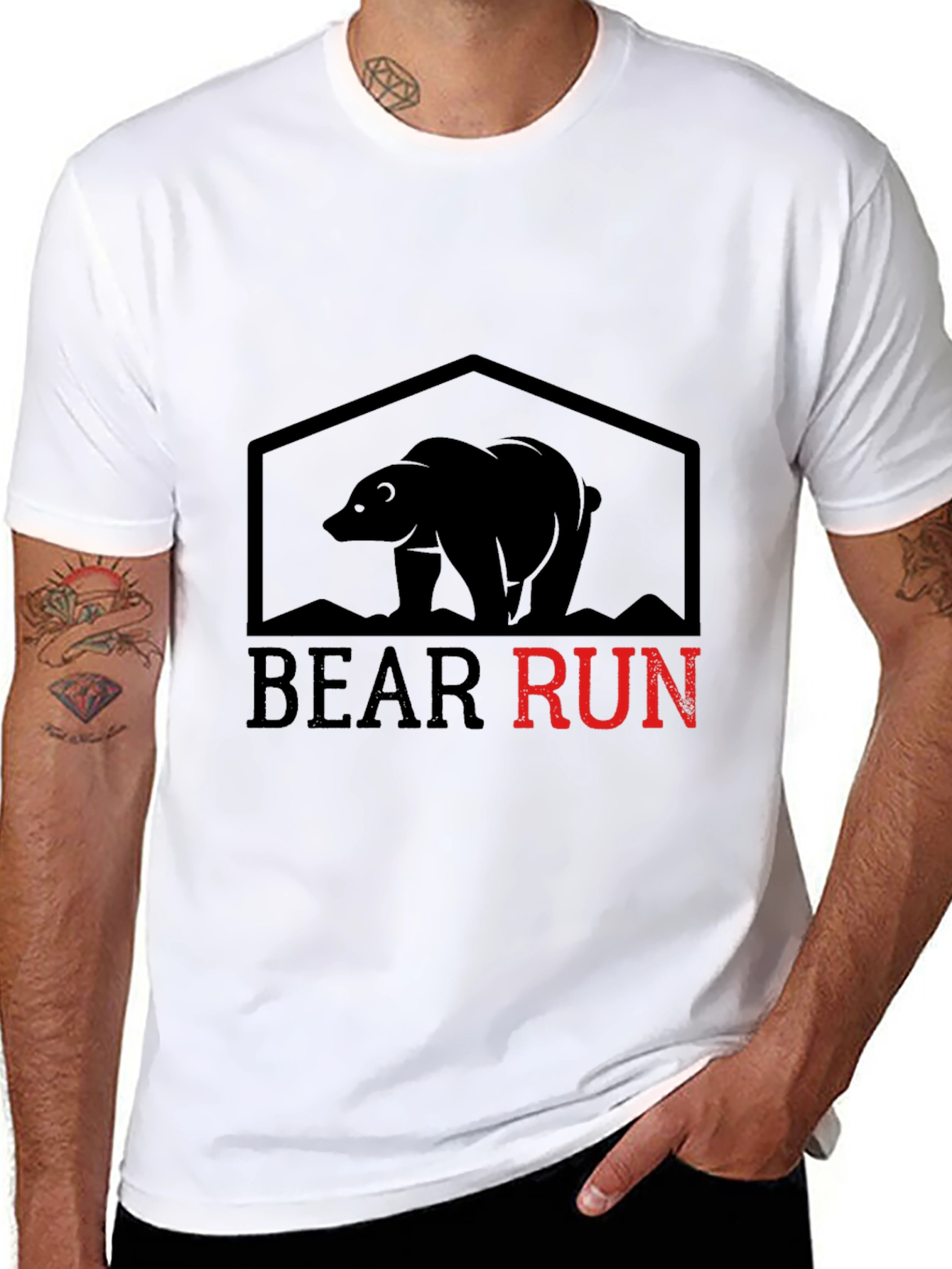 Black Bear Run Graphic Tee - Black Cotton T-Shirt view 8