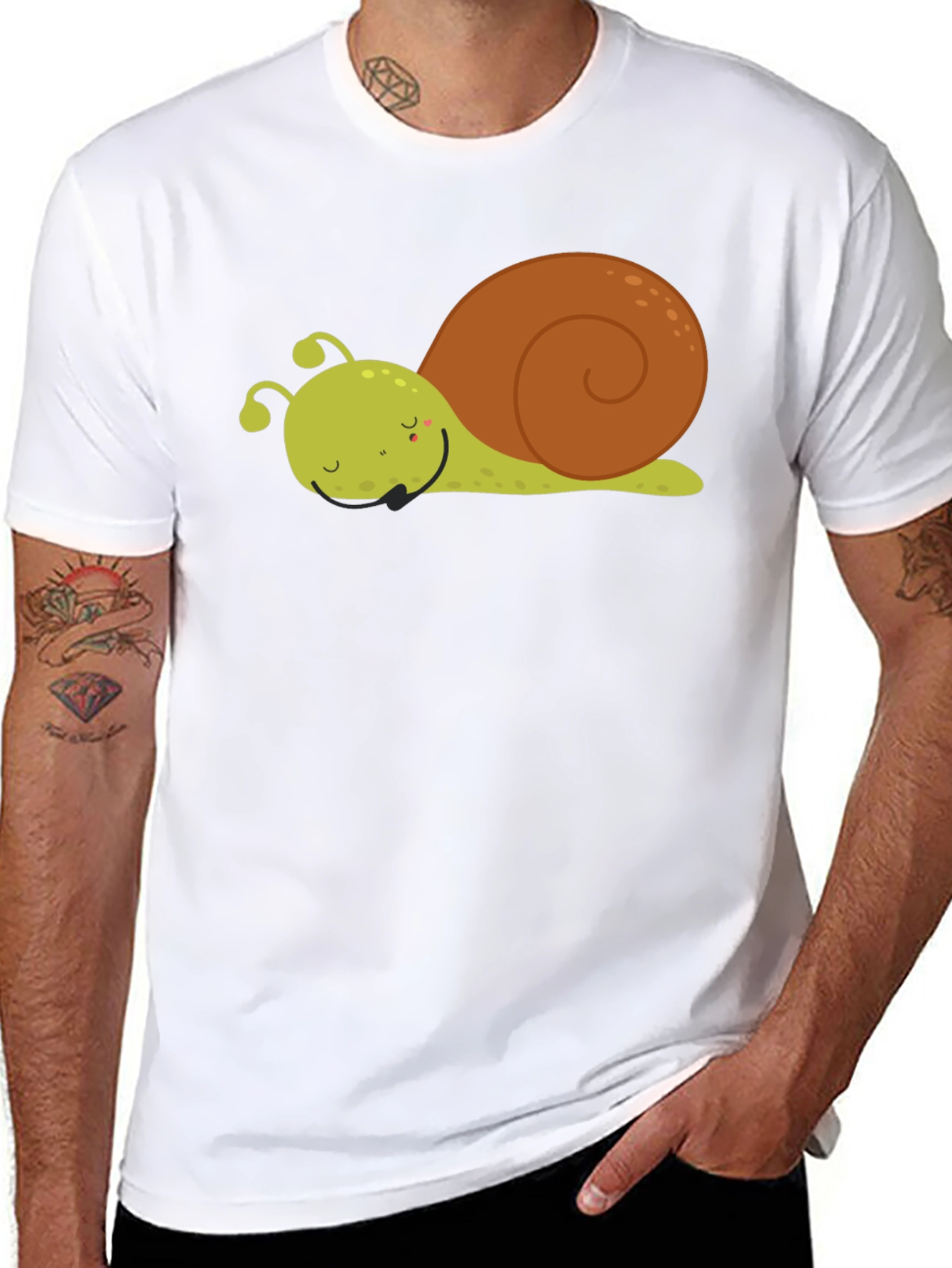 Black Cute Cartoon Snail Graphic Tee - Unisex Black T-Shirt view 8
