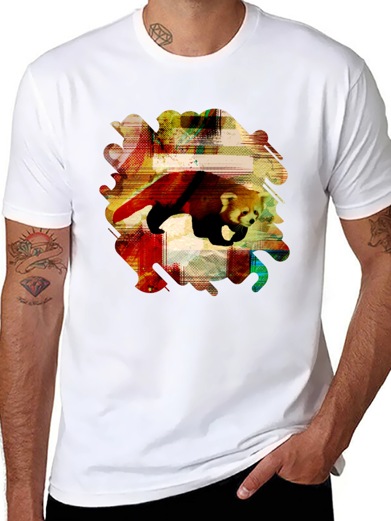 Black Red Panda Graphic Tee - Unique Abstract Design view 8