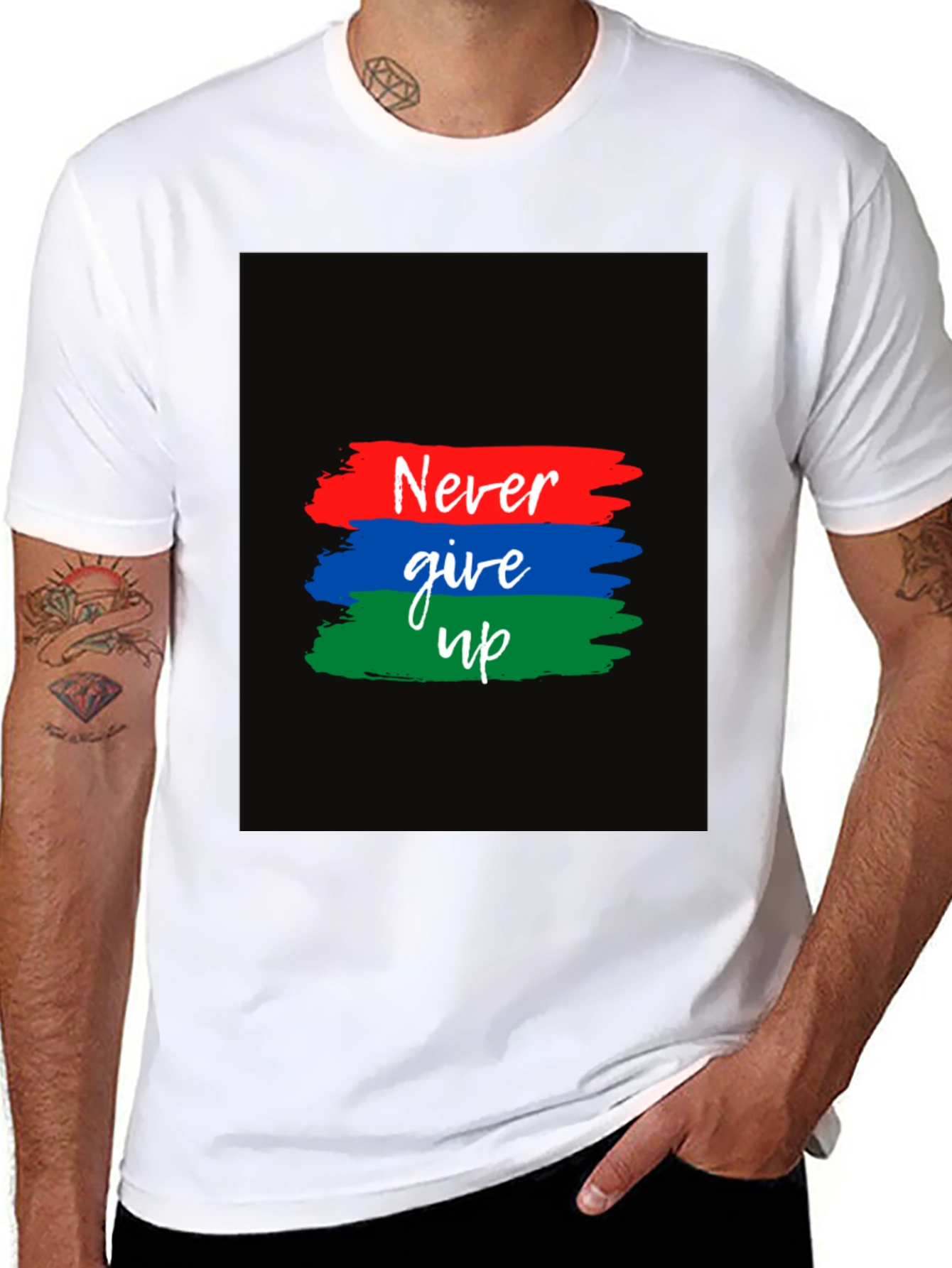 Black Never Give Up Graphic T-Shirt view 8