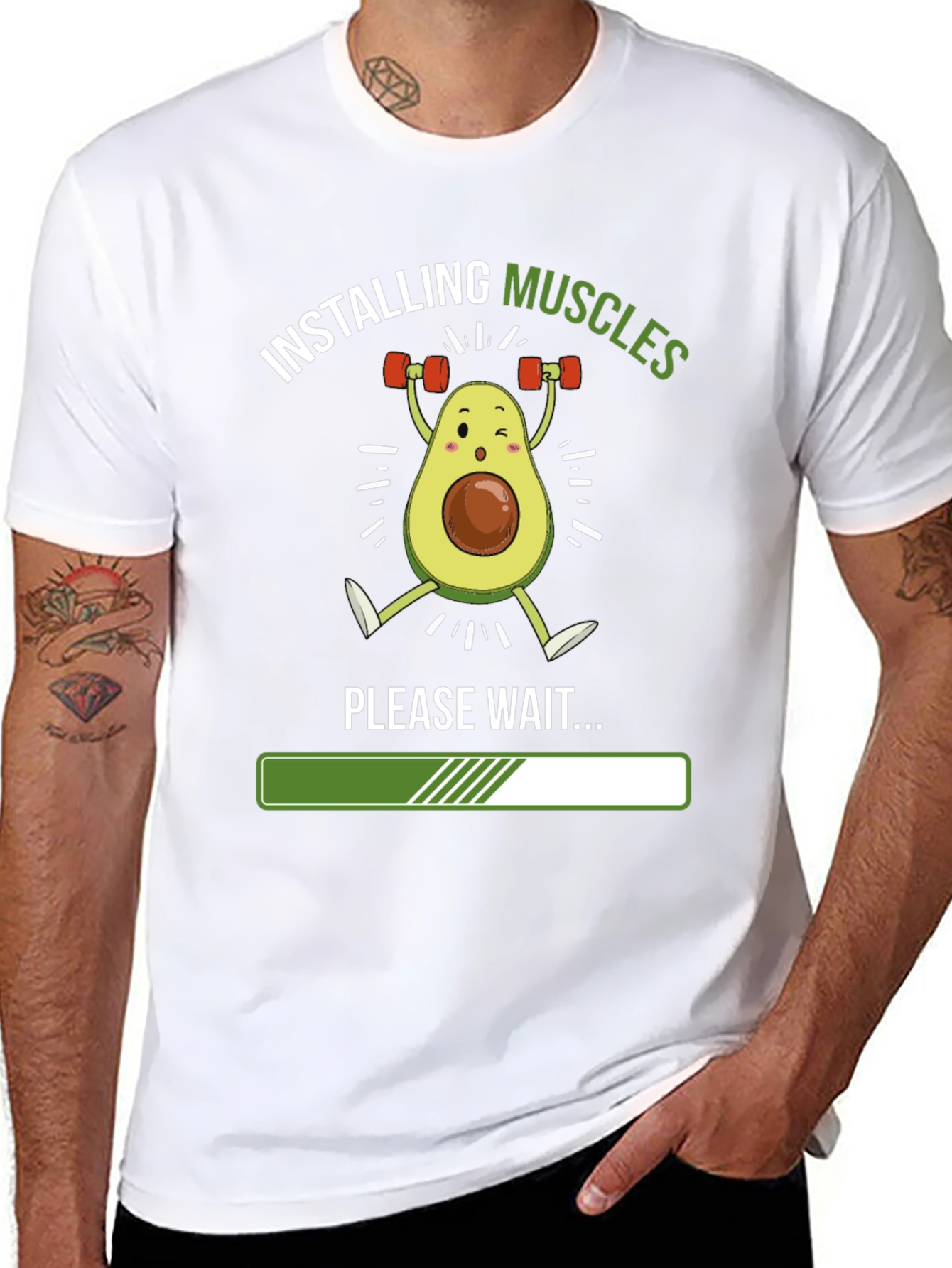 Black Installing Muscles Funny Avocado Gym T-Shirt view 8