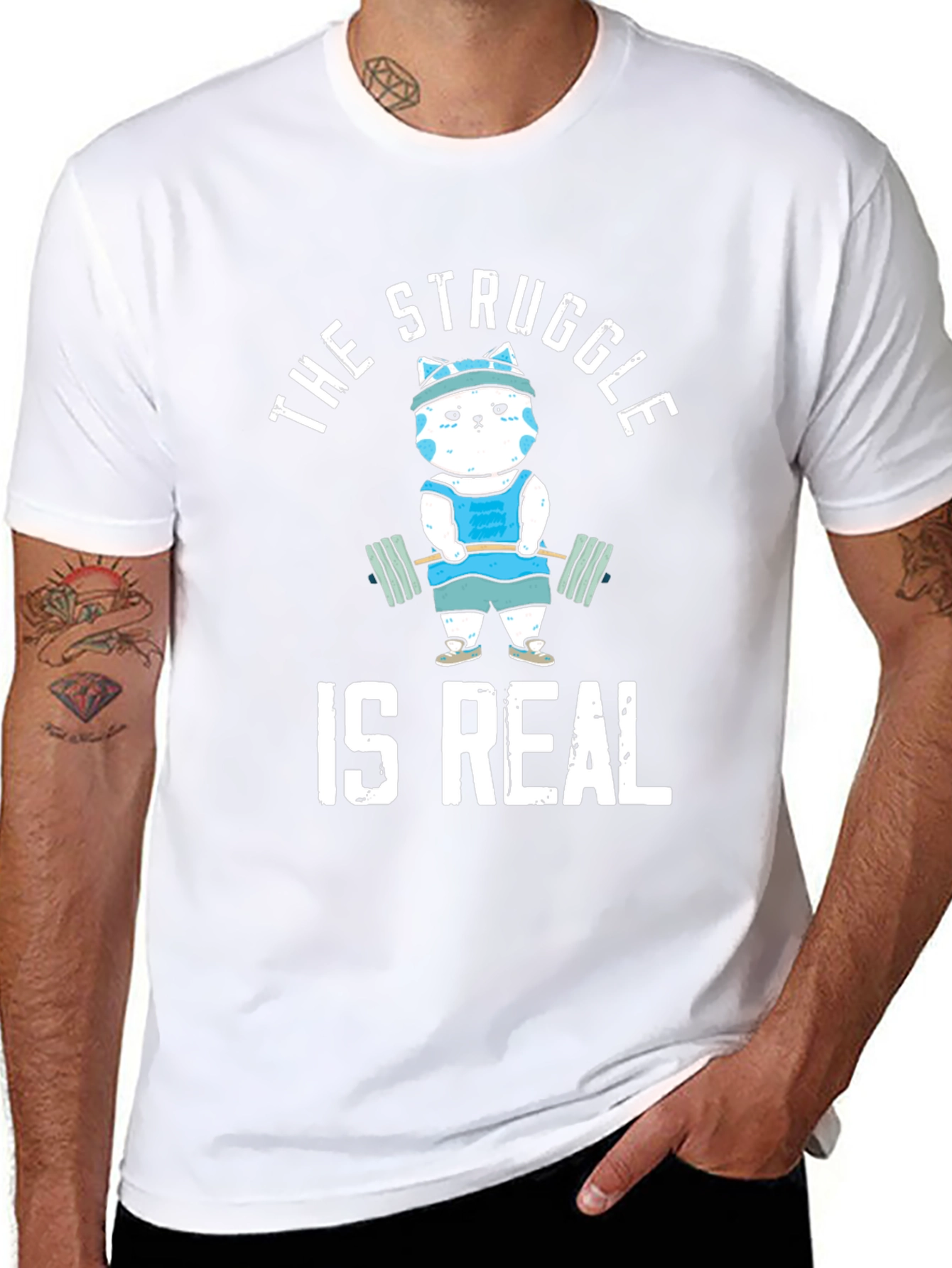 Funny Workout Cat T-Shirt - The Struggle Is Real Tee - 8