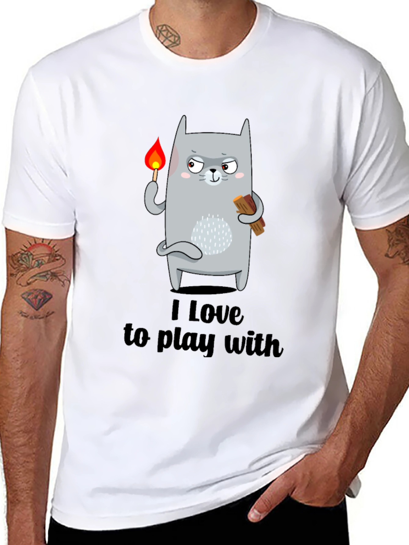 Black I Love To Play With Funny Cat T-Shirt view 8