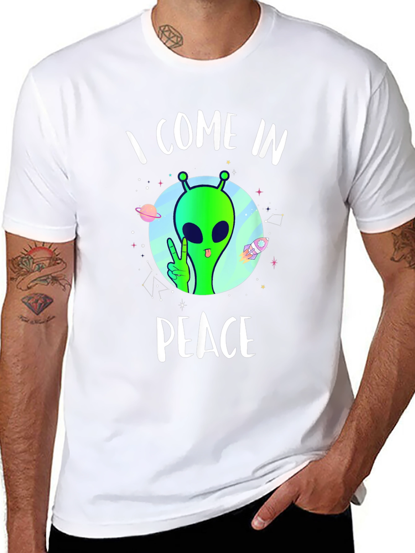 Black I Come In Peace Alien T-Shirt view 8
