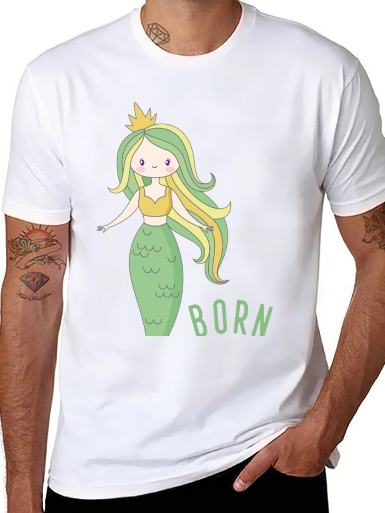 Black Mermaid Born T-Shirt - Cute Cartoon Graphic Tee view 8