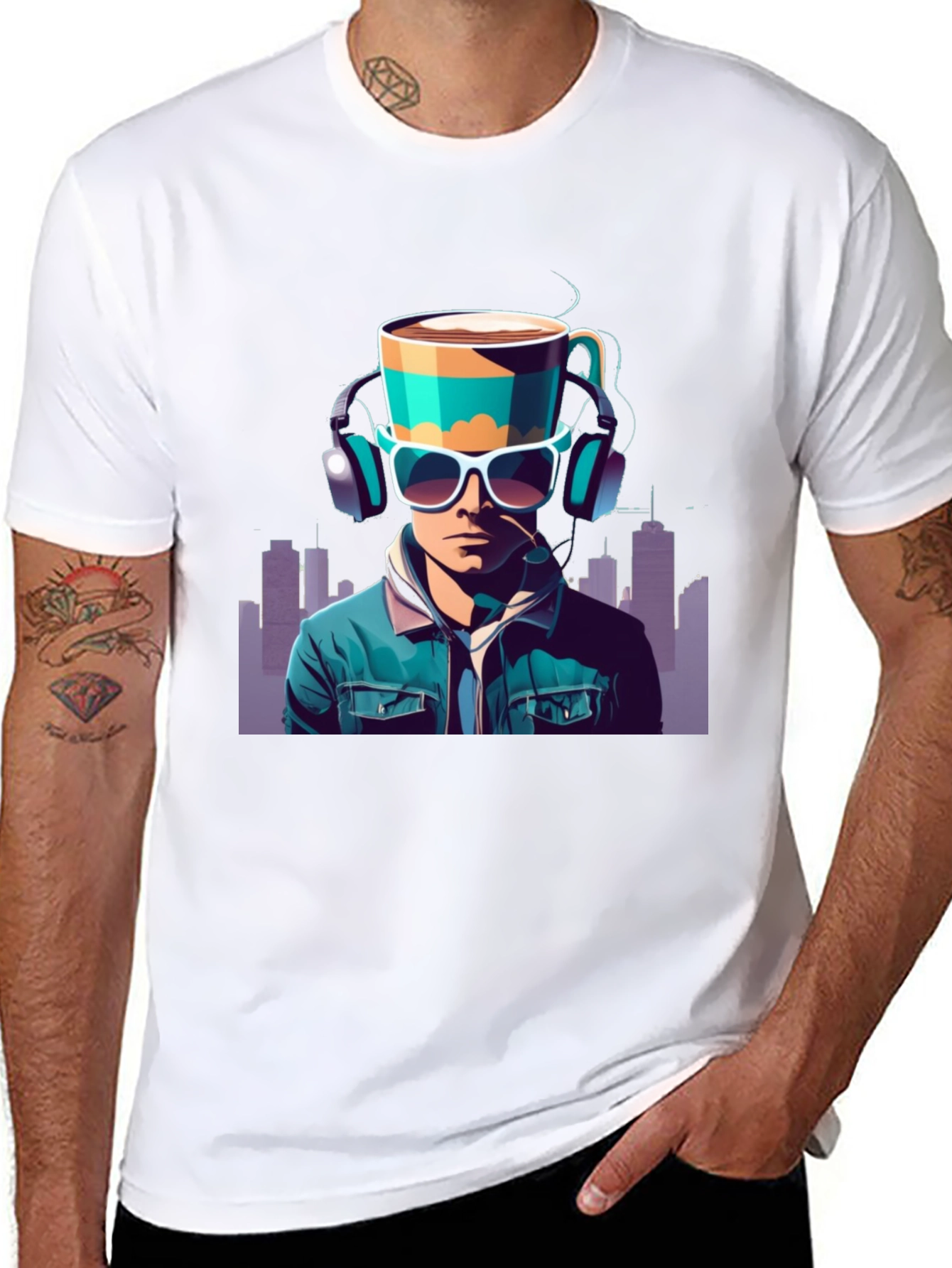 Black Coffee Headphone Man Graphic Tee view 8