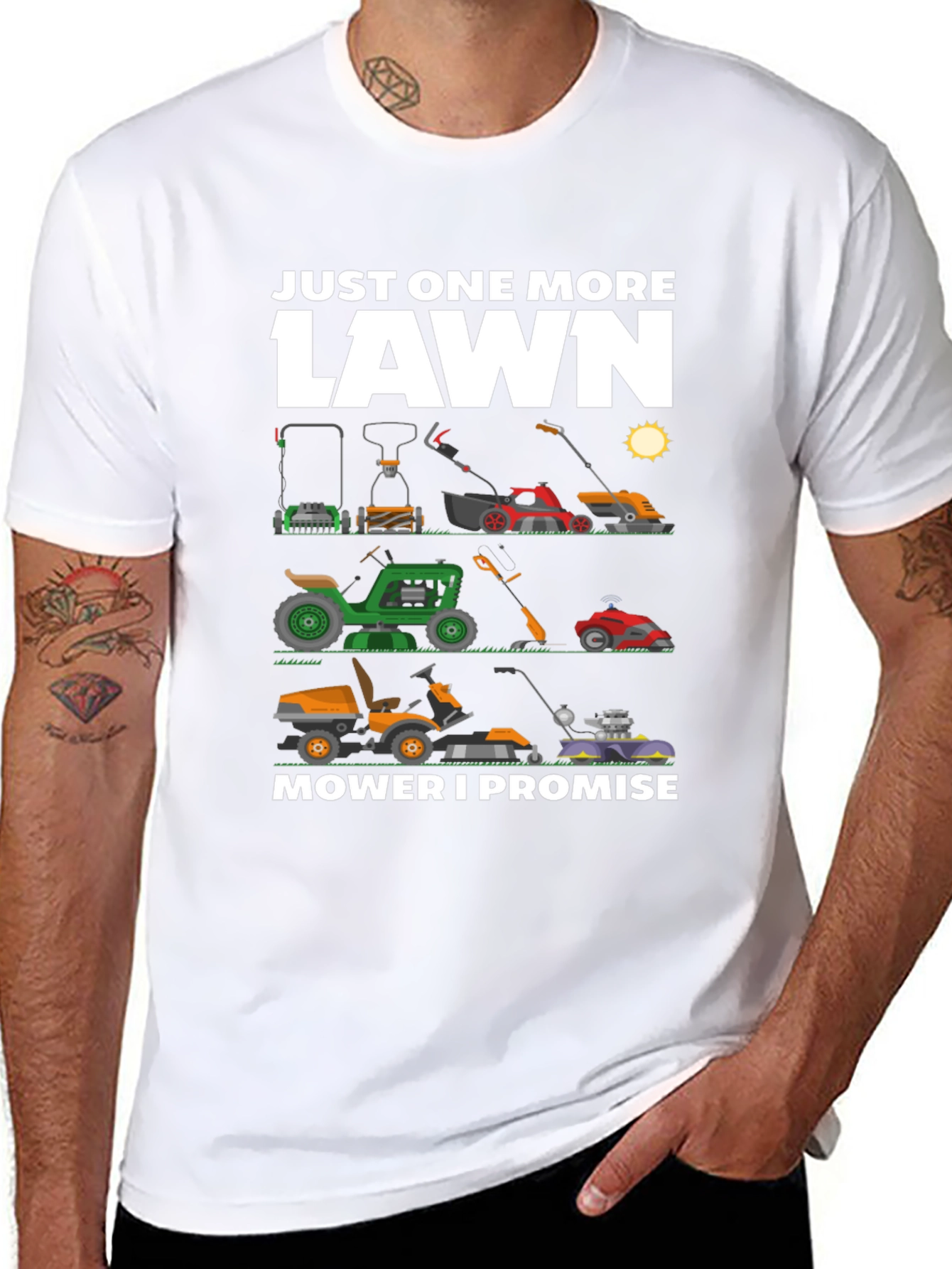 Black Just One More Lawn Mower T-Shirt view 8