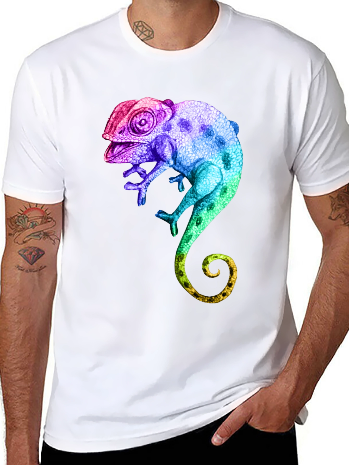 Black Rainbow Chameleon Graphic T-Shirt view 8