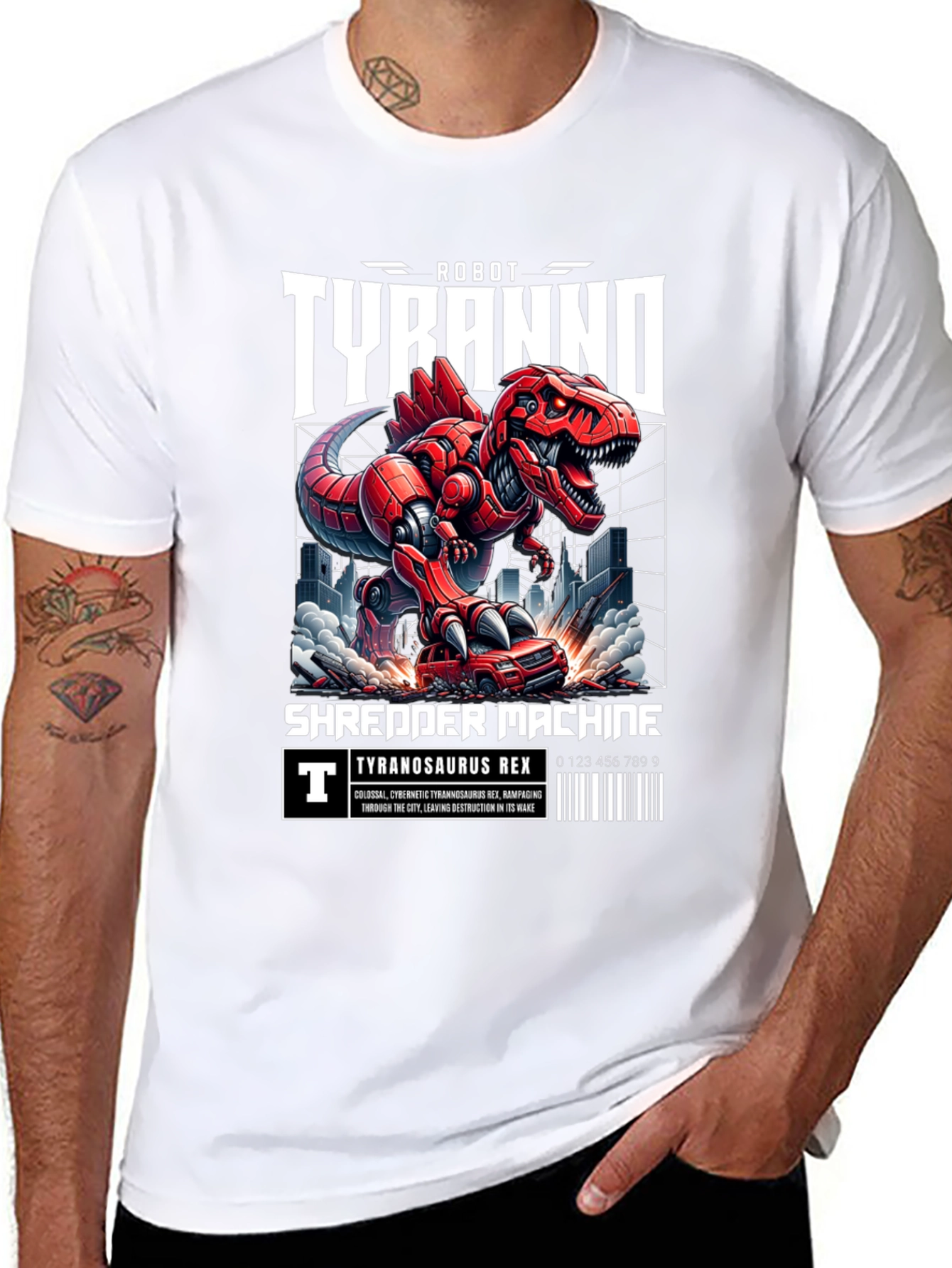 Black Robot Tyranno Shredder Machine T-Shirt view 8