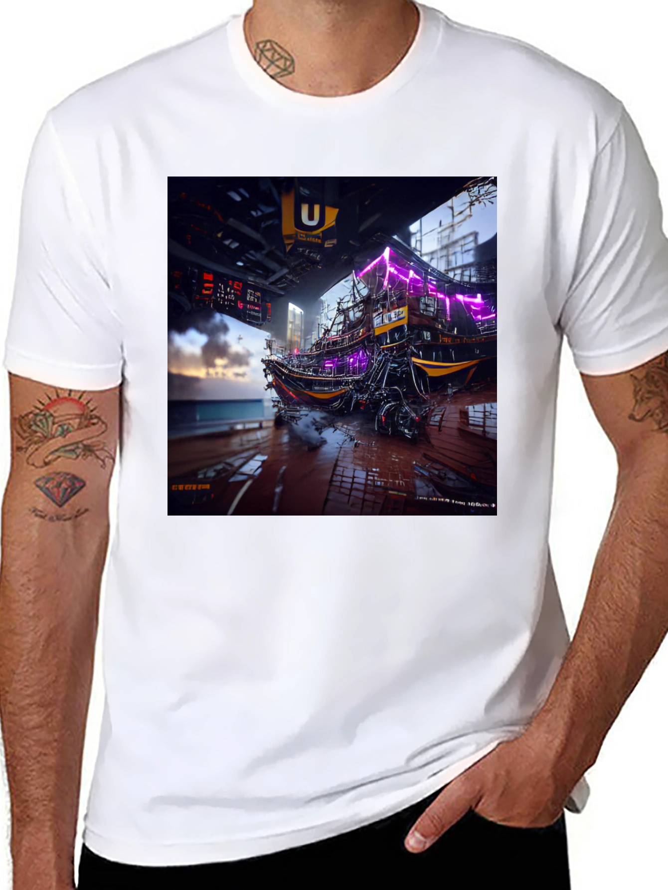 Black Cyberpunk Boat T-Shirt view 8
