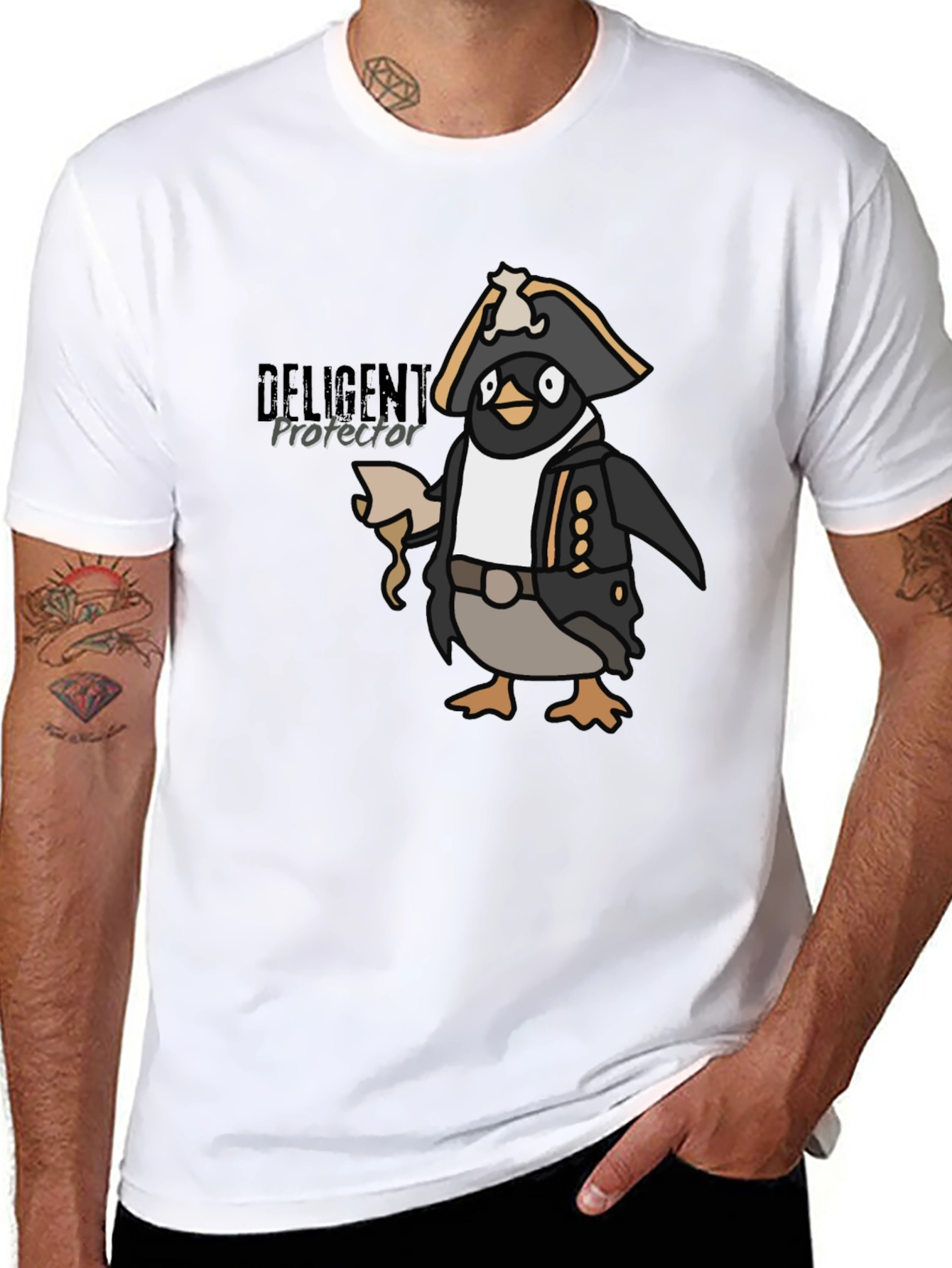 Black Pirate Penguin Graphic Tee - Black Cotton T-Shirt view 8