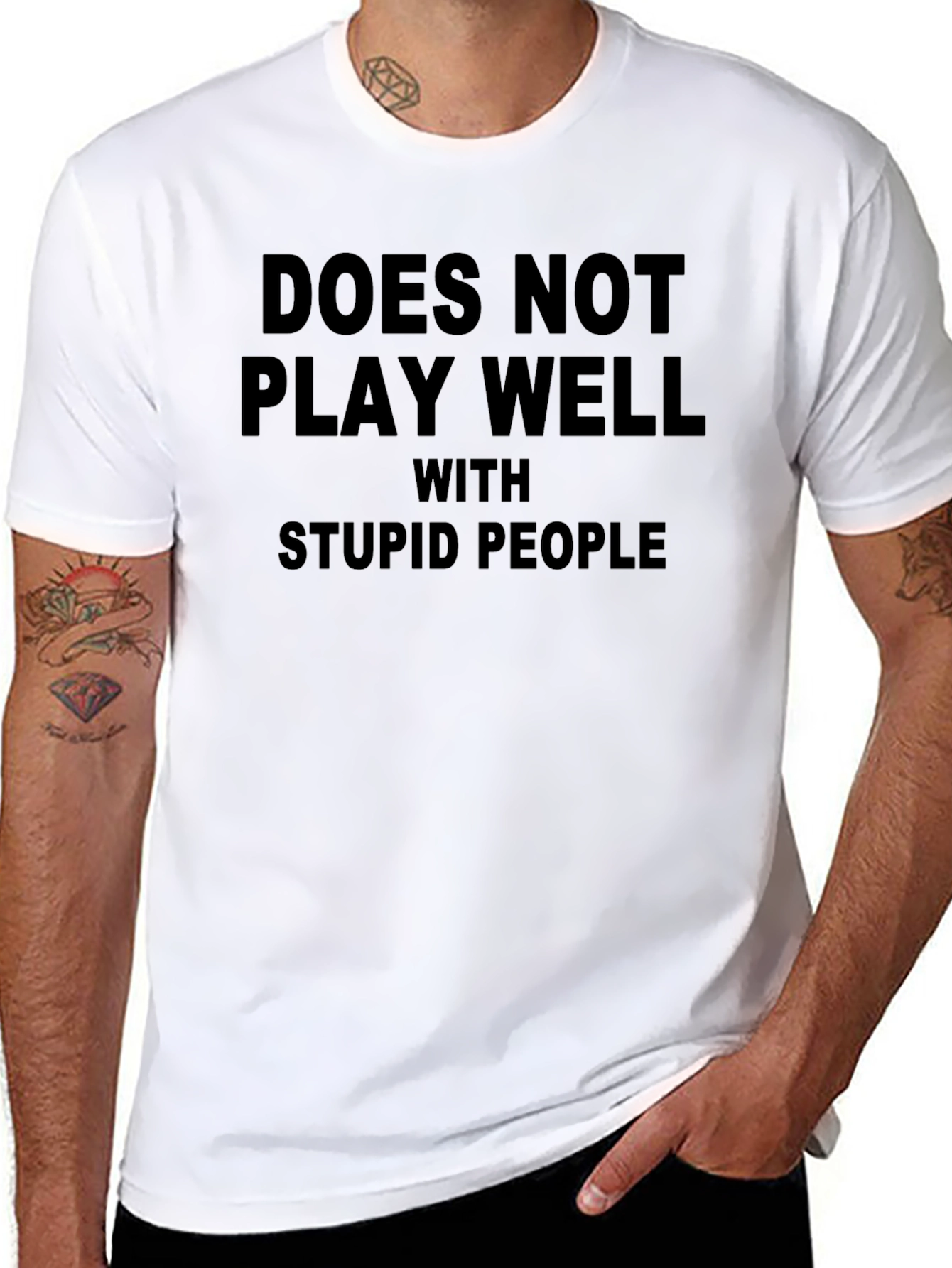 Black Funny "Doesn't Play Well With Stupid People" T-Shirt view 8