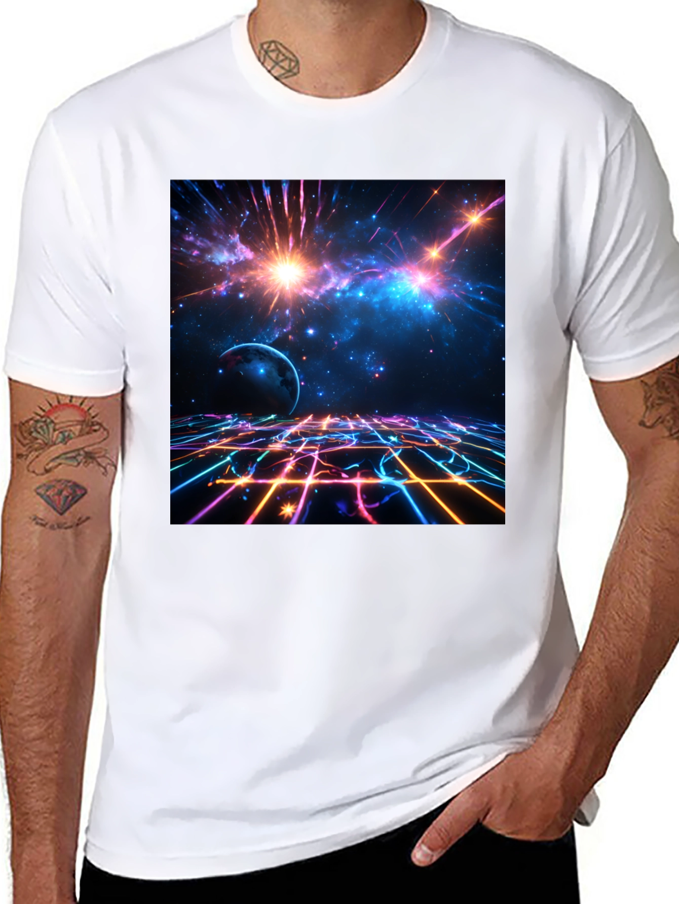 Black Nebula Space Graphic Tee - Stylish Black Cotton T-Shirt view 8