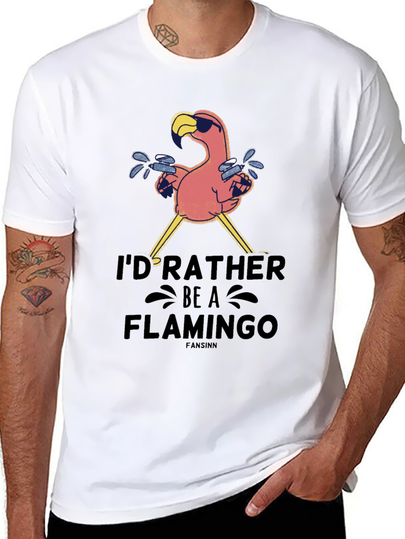 Black I'd Rather Be A Flamingo Black T-Shirt view 8