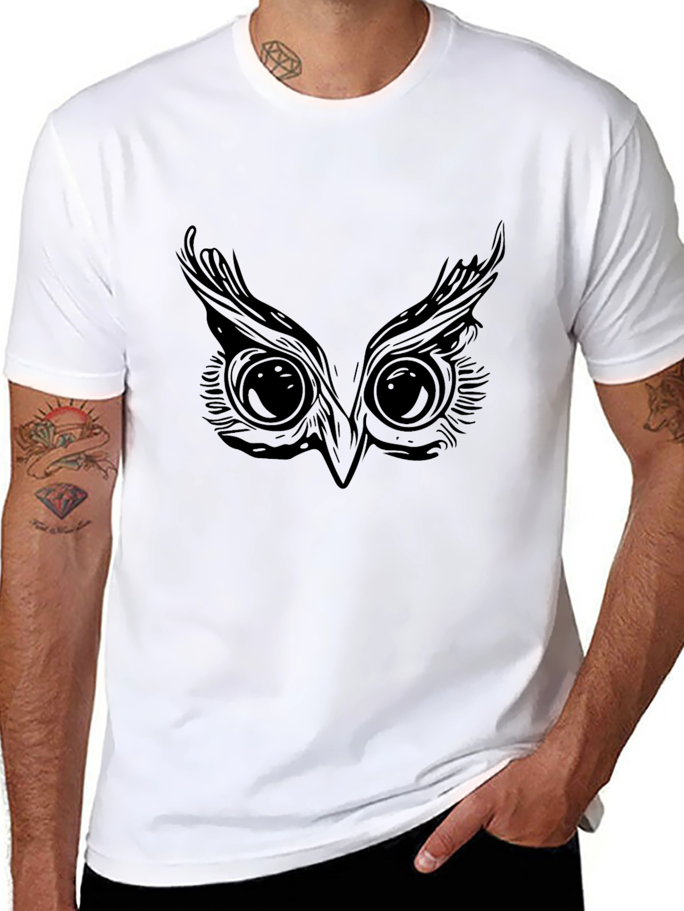 Black Owl Eyes Graphic Black T-Shirt view 8