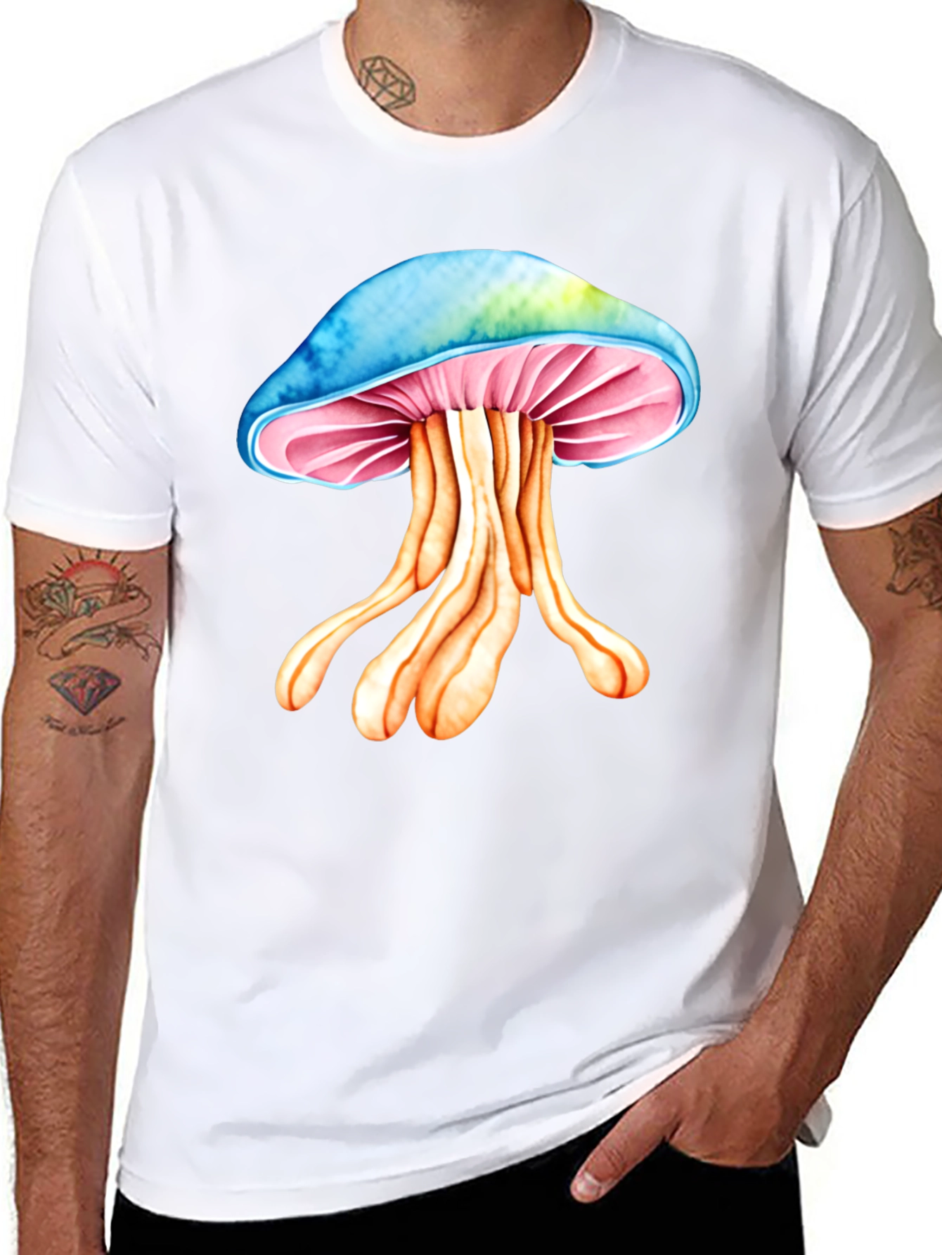 Black Psychedelic Mushroom Graphic Tee - Unique Design! view 8