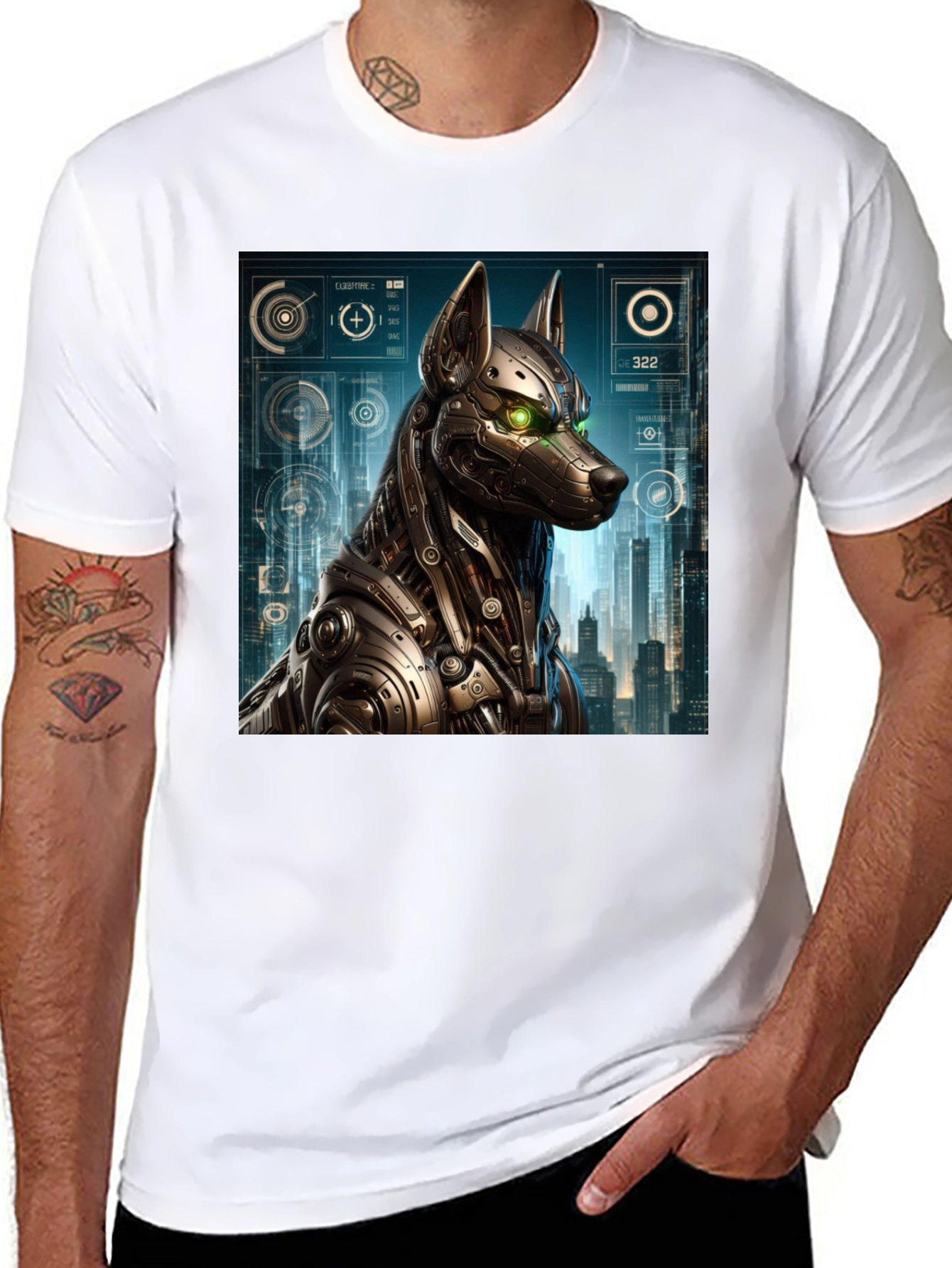 Black Cyberpunk Robot Dog Graphic T-Shirt view 8