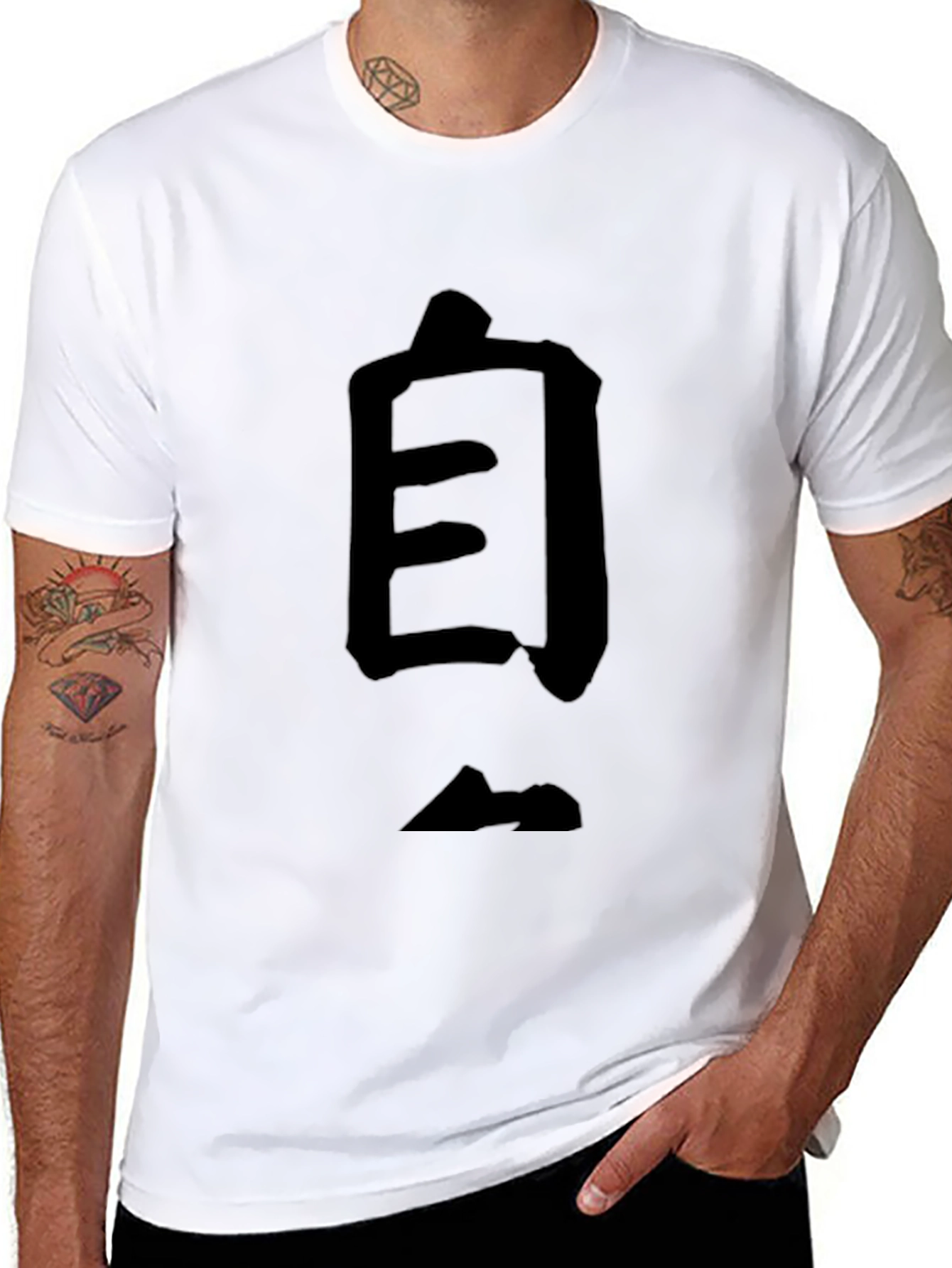 Black Men's Black T-Shirt with Japanese Character view 8