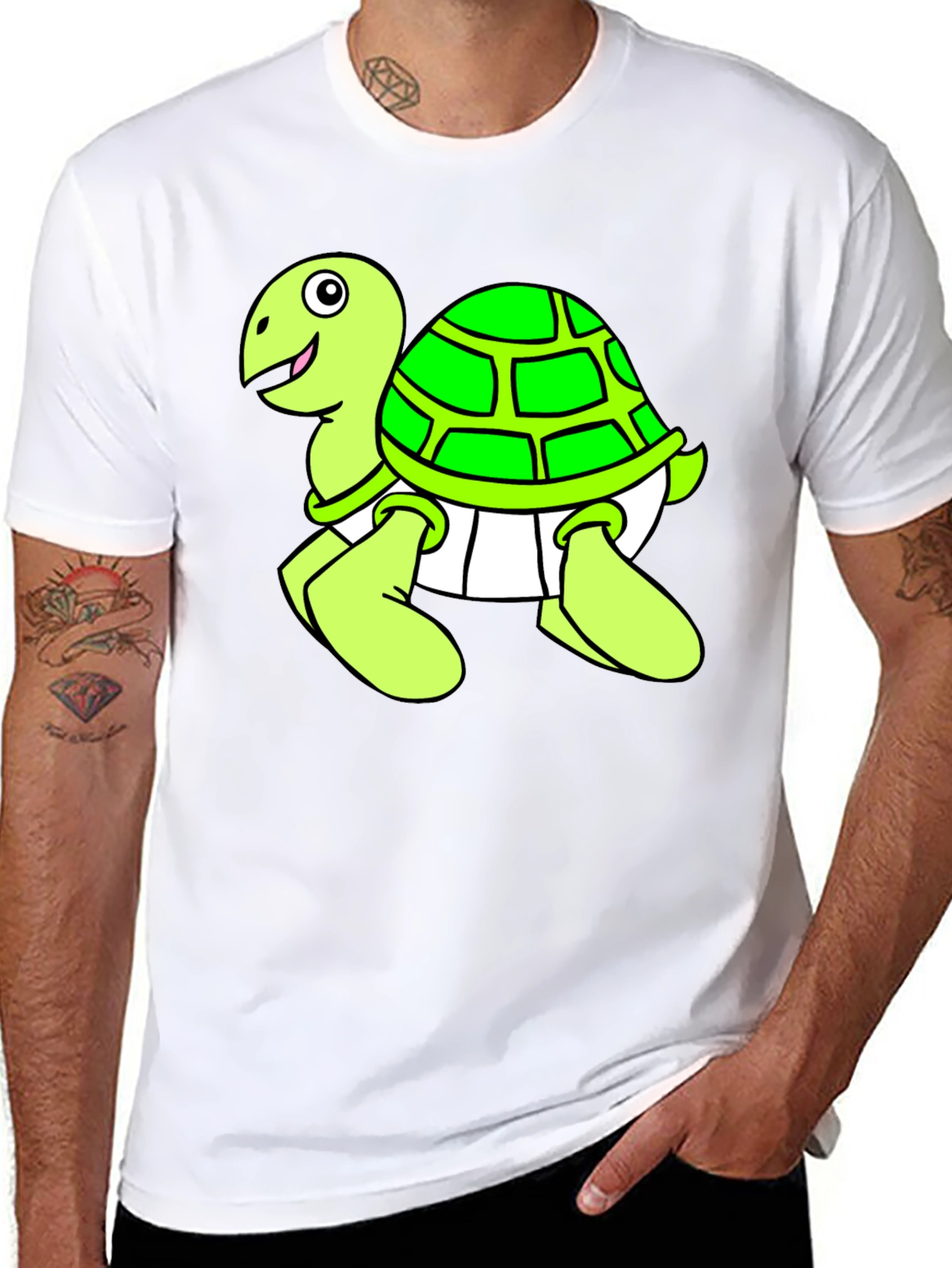 Black Cartoon Turtle Graphic Black T-Shirt view 8