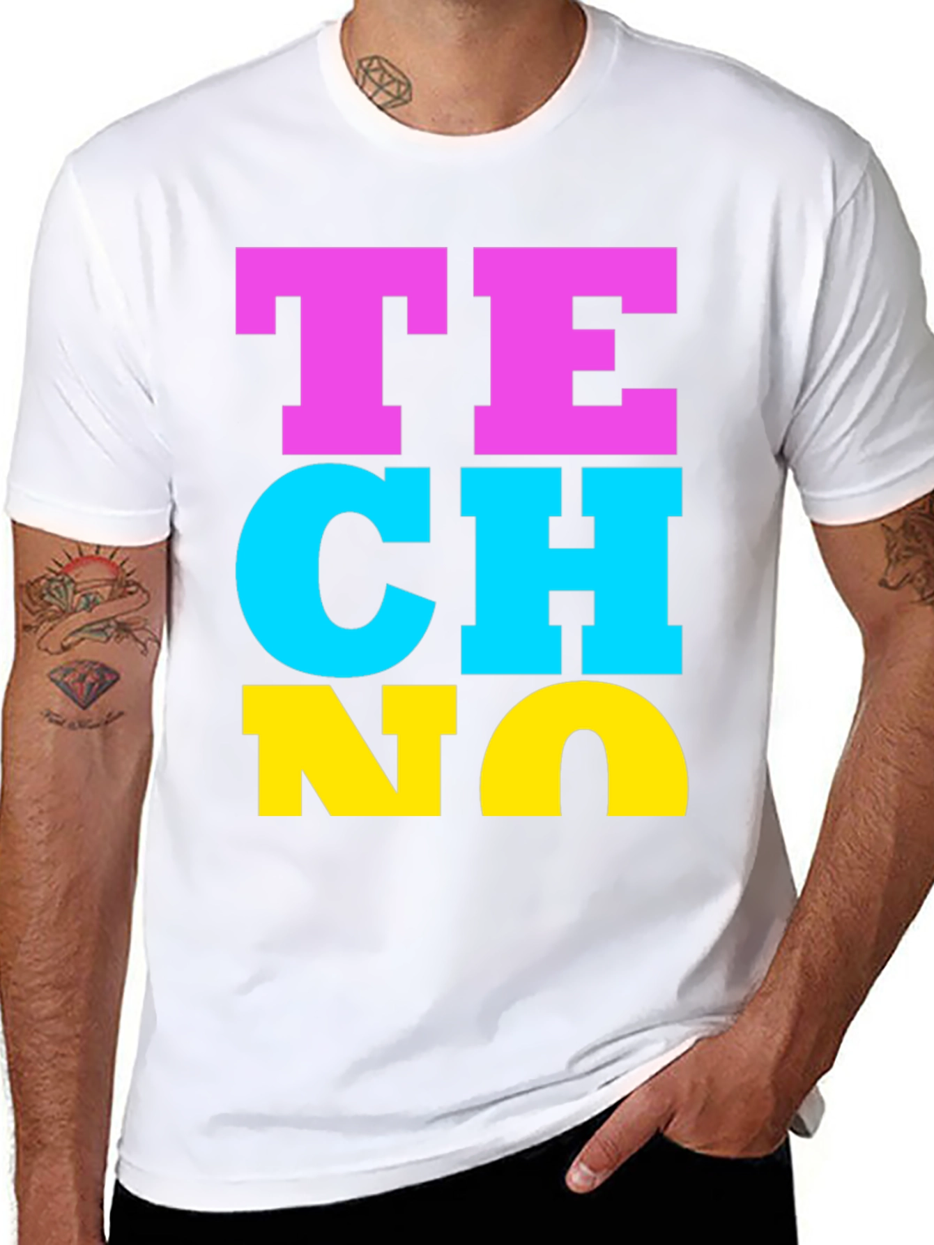 Black Techno Bold Statement T-Shirt view 8